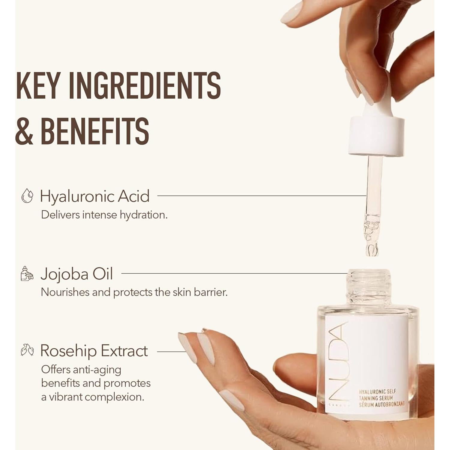 Suero Autobronceador Nuda 28.35 g - Hidrata y Broncea Sin Rayas