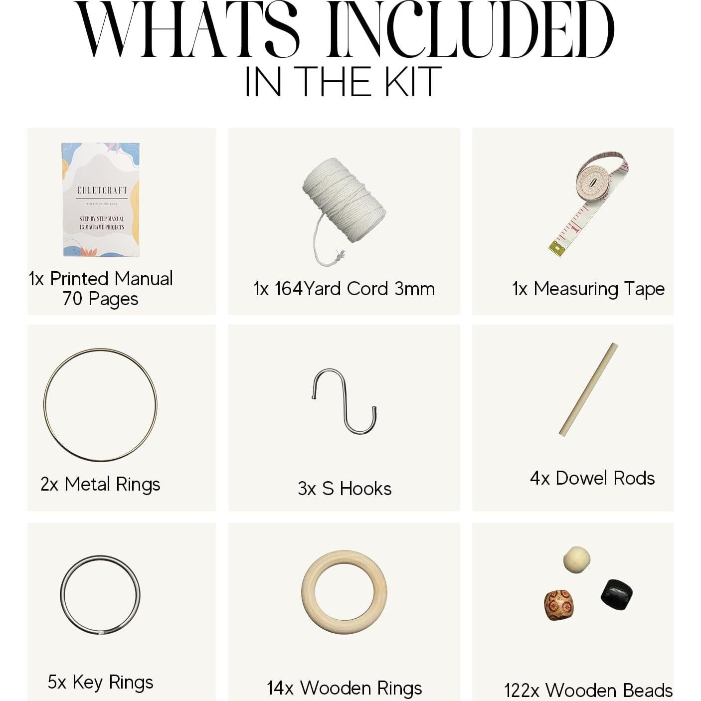 Kit de Macramé CULETCRAFT 153 piezas con libro y accesorios