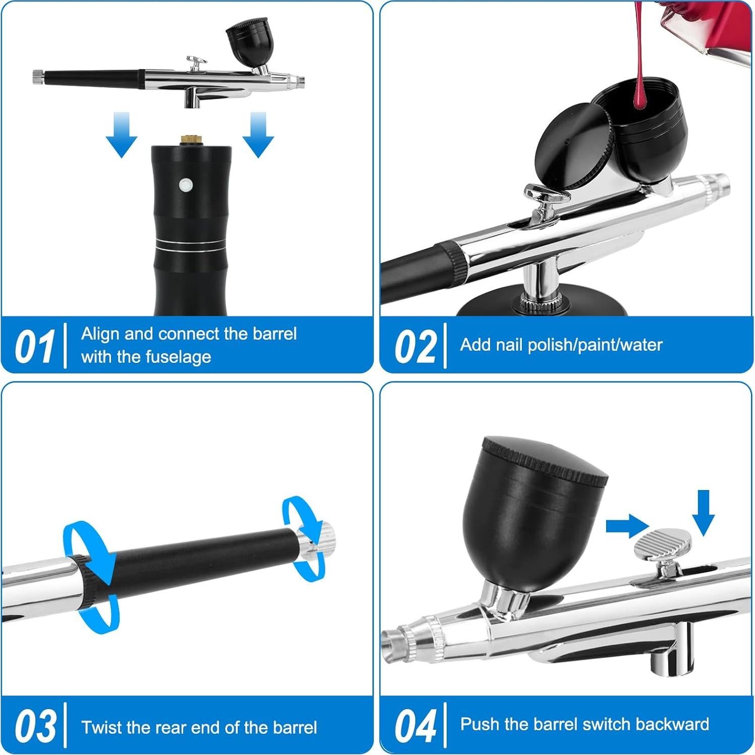 Kit de Aerógrafo Portátil Nlapldy ZJ-ZYY 34PSI 0.4mm Negro