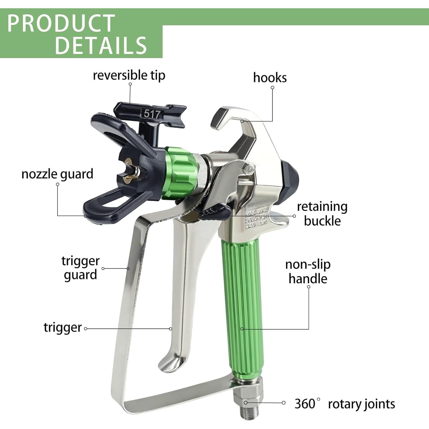 Pistola de Pulverización Sin Aire TUDUD 3600 PSI con Kit