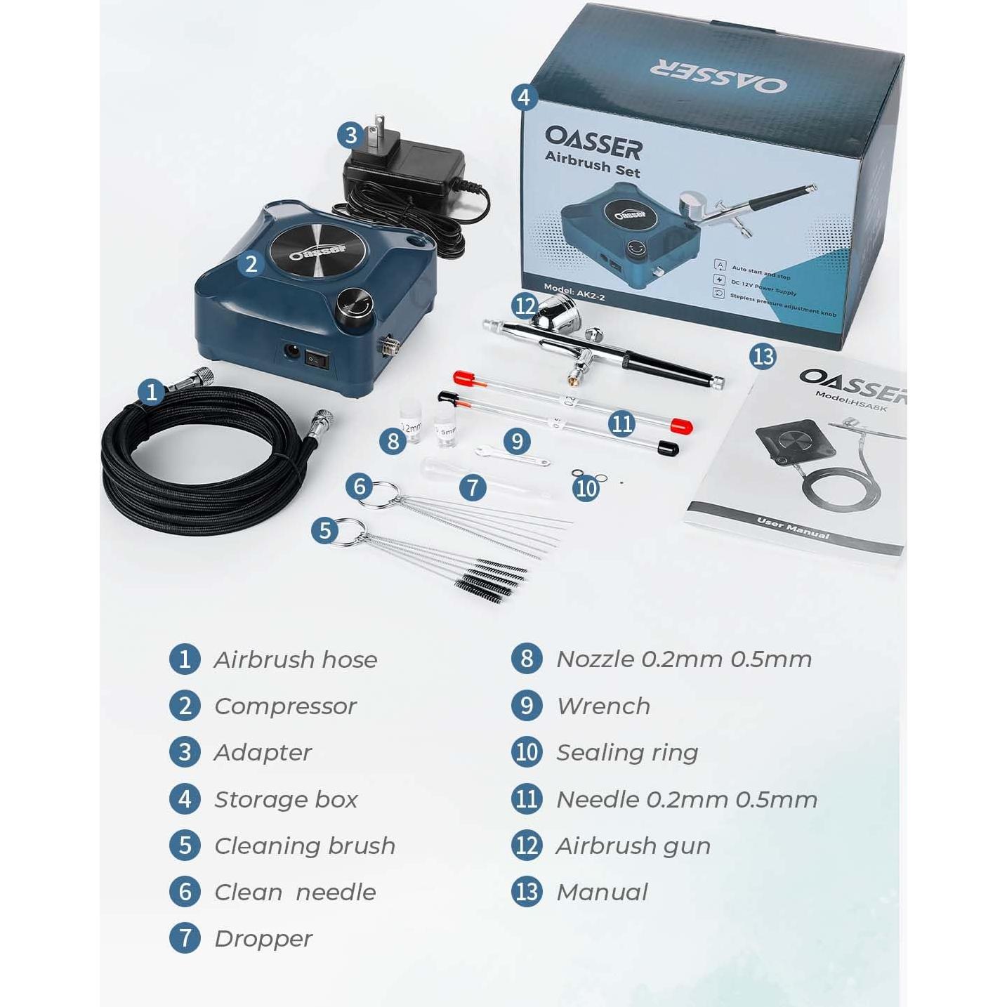 Kit de Aerógrafo Oasser con Compresor 40 PSI 10.5 L/min