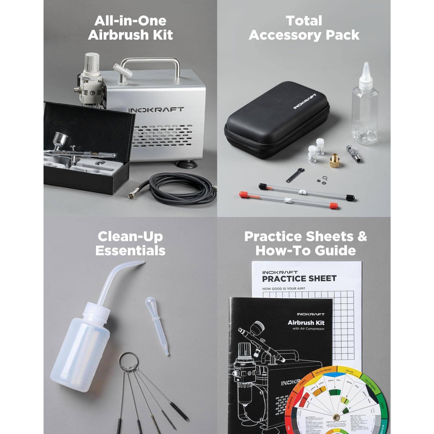 Kit de Aerógrafo InoKraft con Compresor Silencioso 1/6 HP