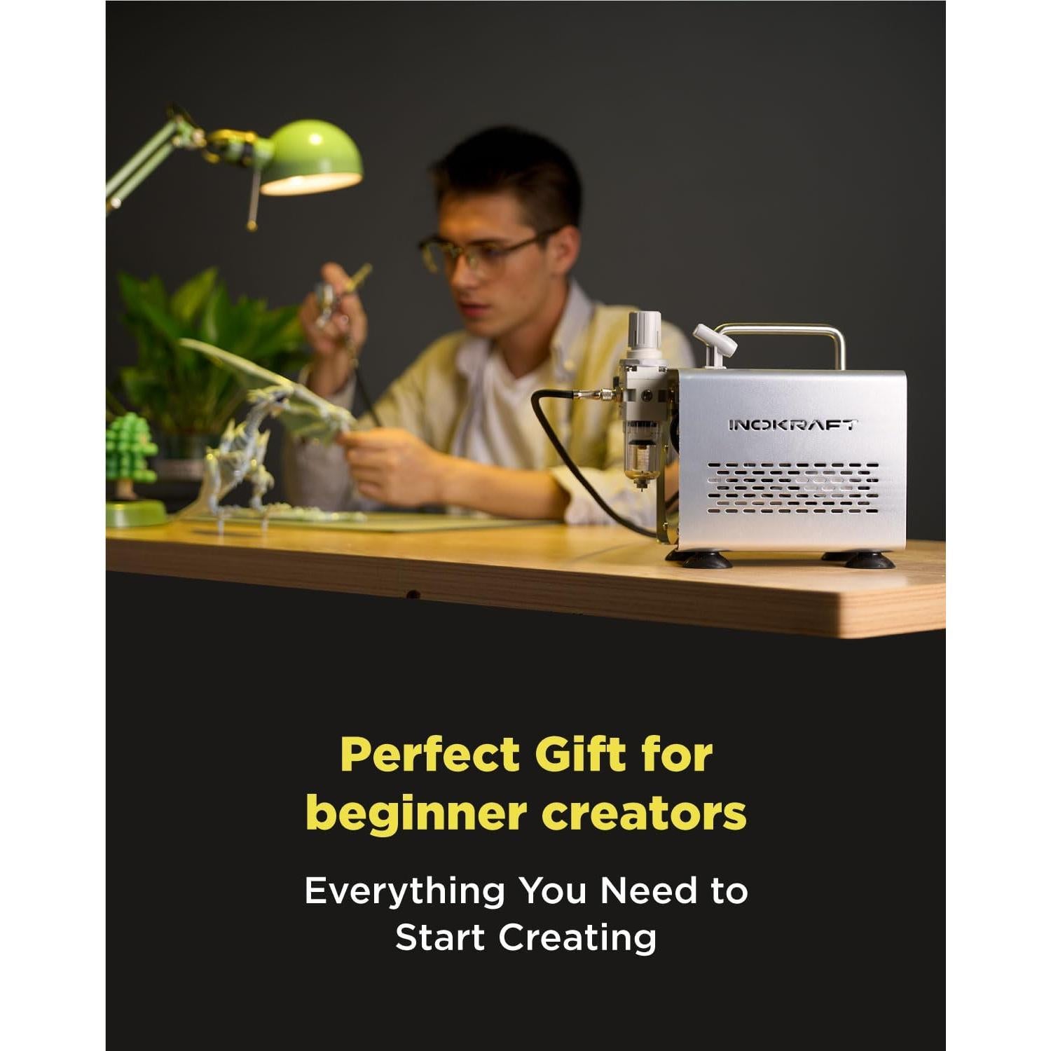 Kit de Aerógrafo InoKraft con Compresor Silencioso 1/6 HP