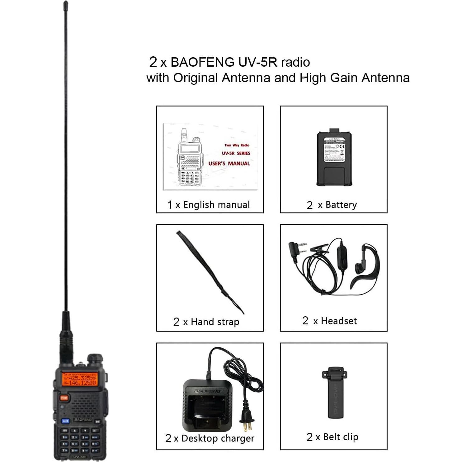 Radio BAOFENG UV-5R Portátil Doble Banda 2 Paquete