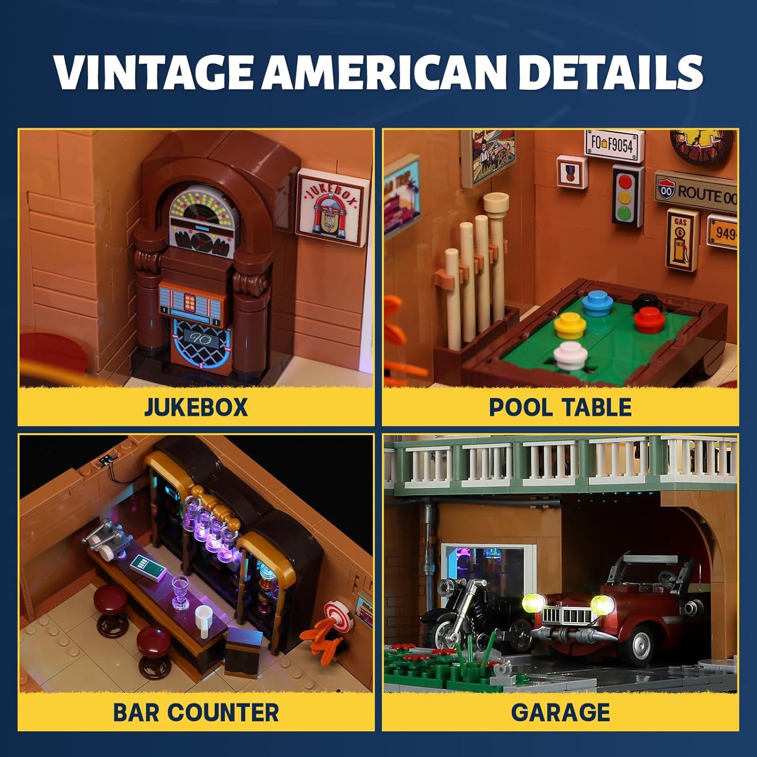 Set de Construcción FUNWHOLE Motel Vintage 1970 con Luces LED