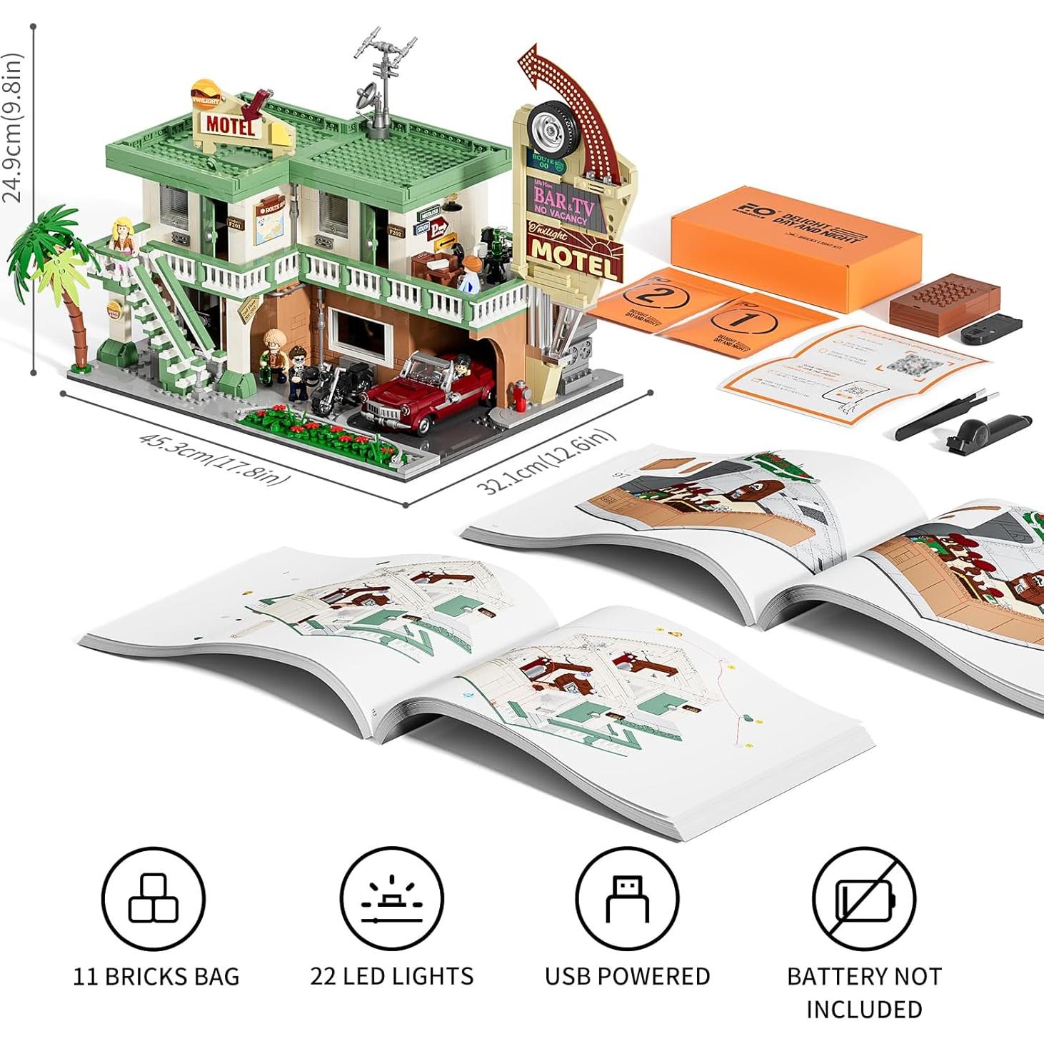 Set de Construcción FUNWHOLE Motel Vintage 1970 con Luces LED