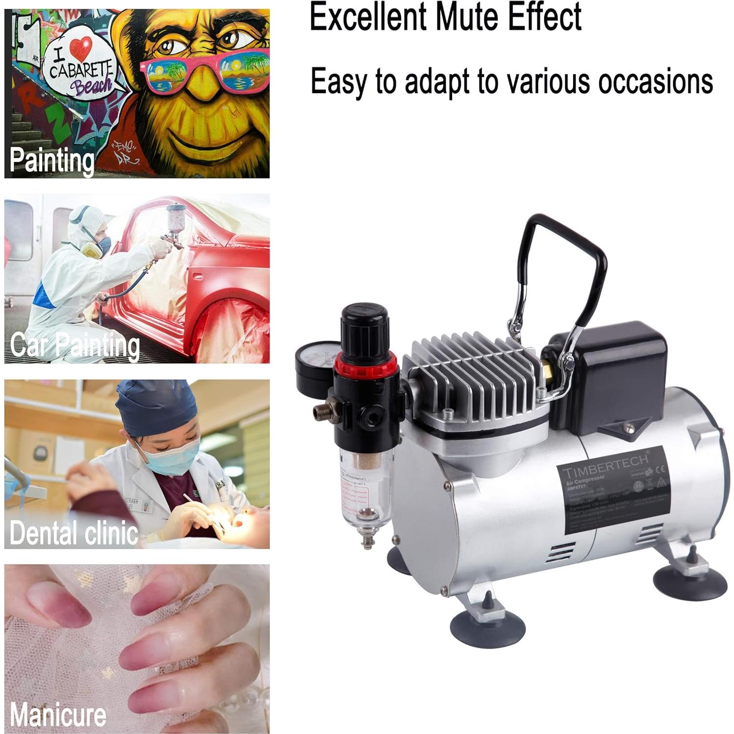 Compresor de Aerógrafo Timbertech ABPST07 1/6HP Silencioso