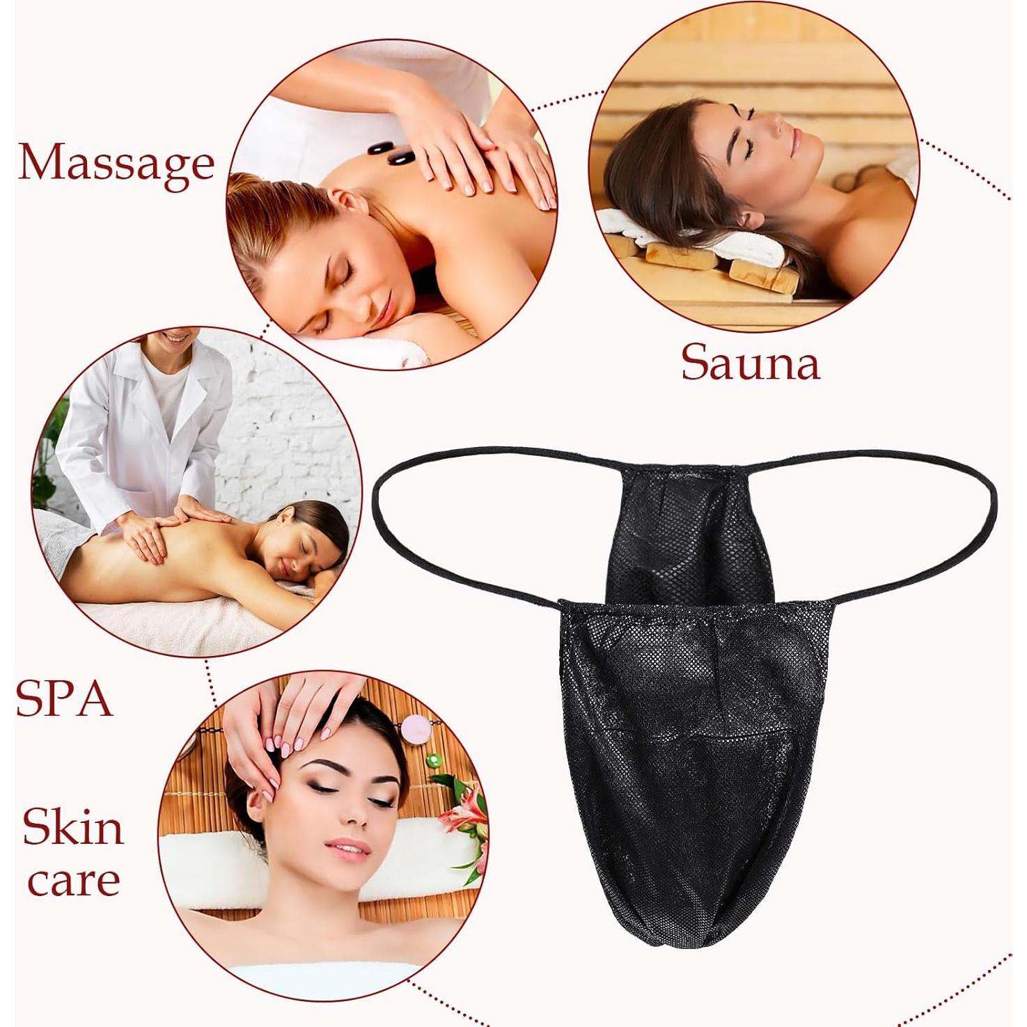 100 Braguitas Desechables Tanga Negra para Mujeres - Spa y Bronceado