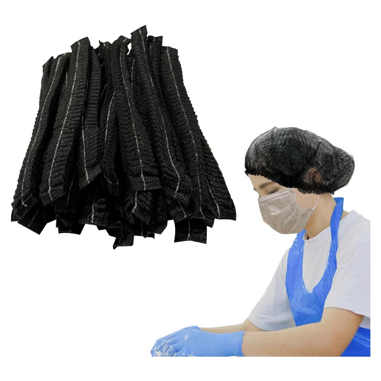 100 Gorras Bouffant Desechables Negras para Cocina y Belleza