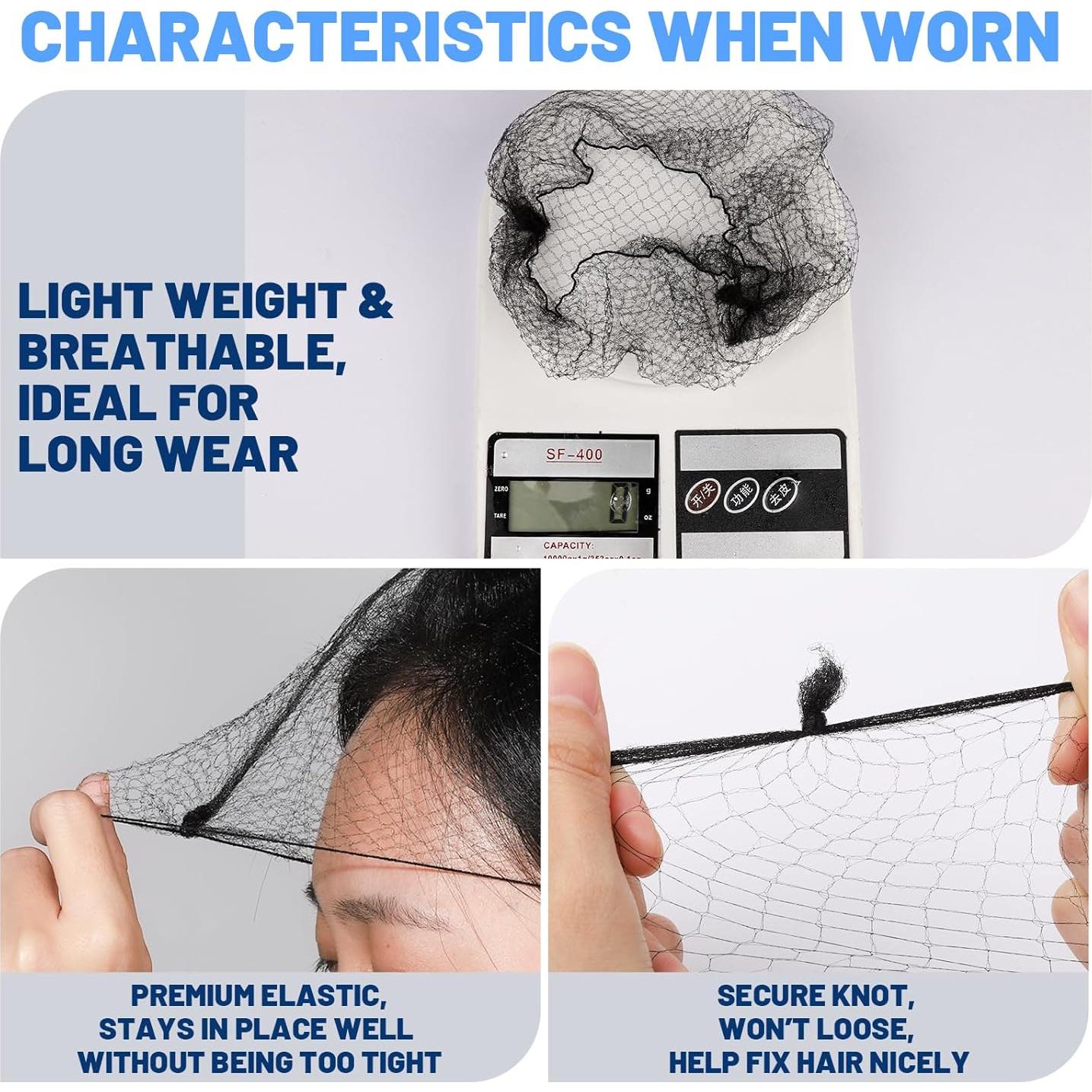 Redes para Cabello LEOBRO Negras 60 pcs Nylon 61 cm