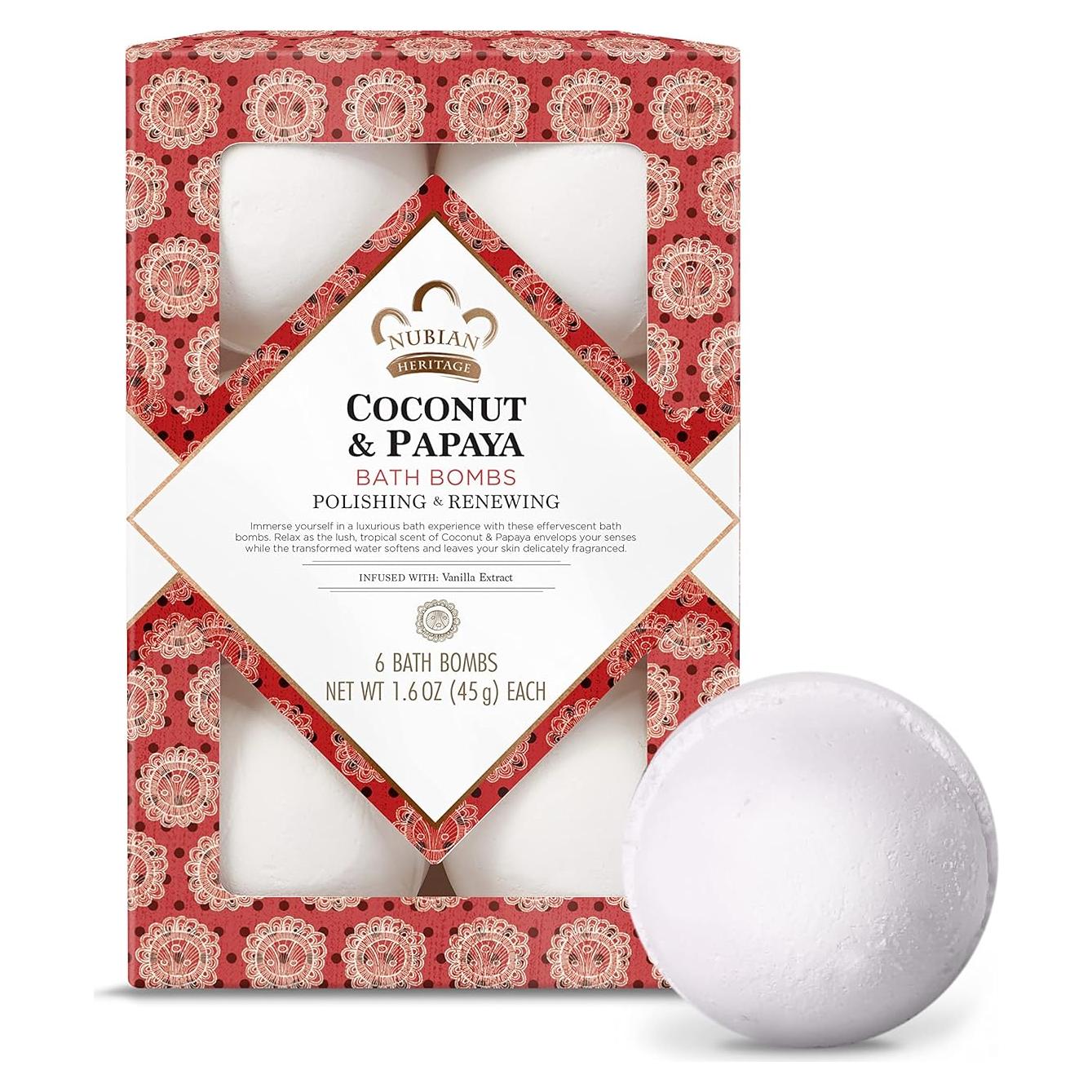 Bolas de Baño Nubian Heritage Coco y Papaya 45.36 g - Paquete de 6