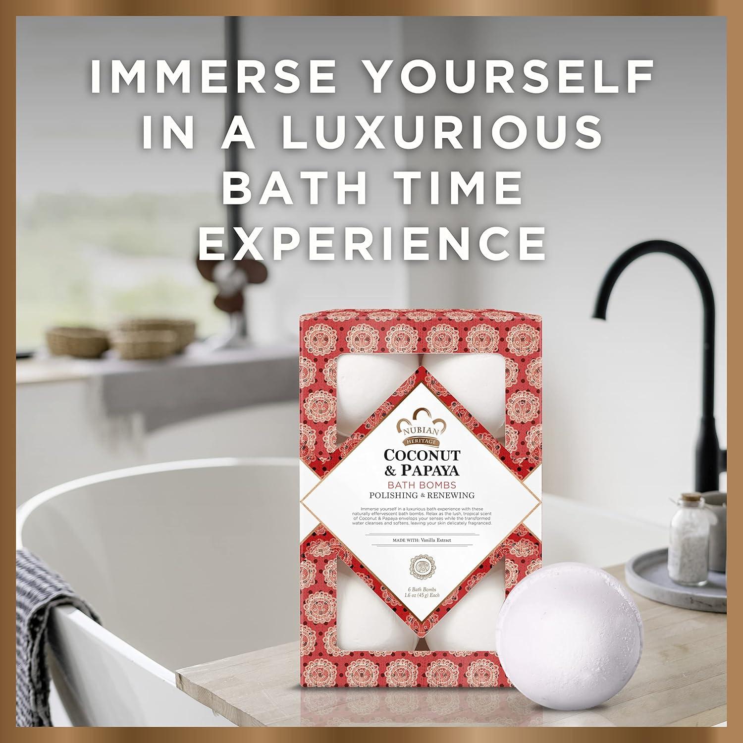 Bolas de Baño Nubian Heritage Coco y Papaya 45.36 g - Paquete de 6