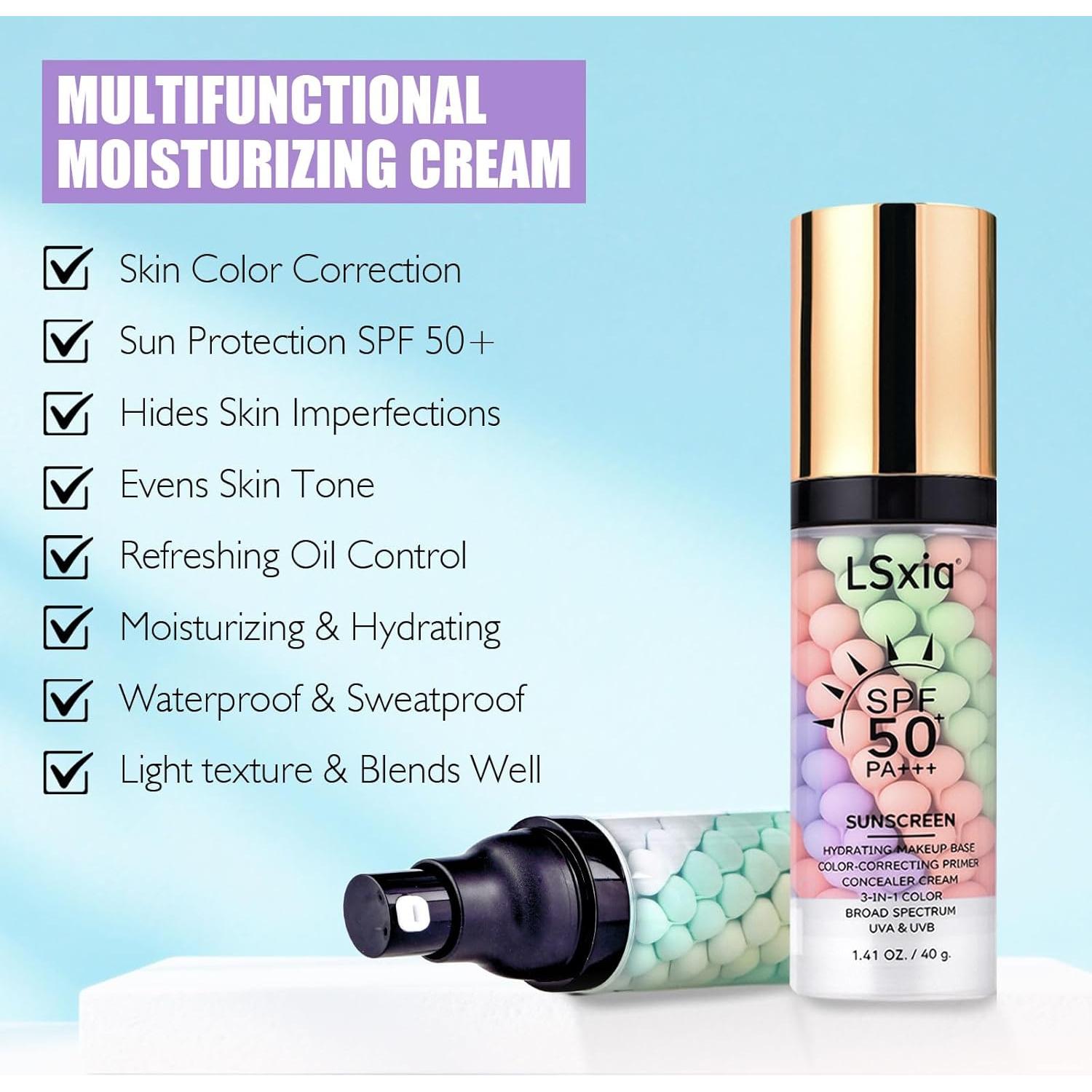 Primer Hidratante 3 en 1 LSxia SPF 50 Corrector Color #01