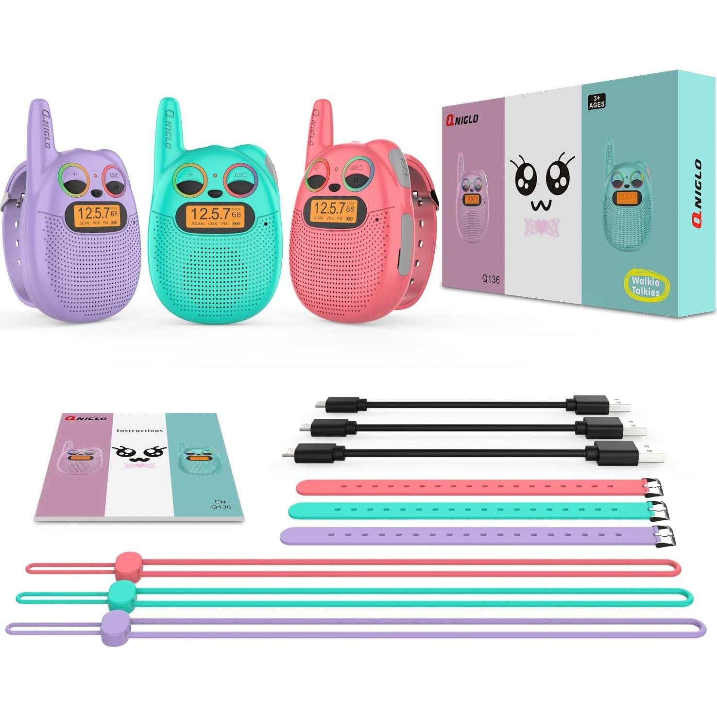 Walkie Talkies Qniglo Niños 3 Paquete Recargables 4,83 km