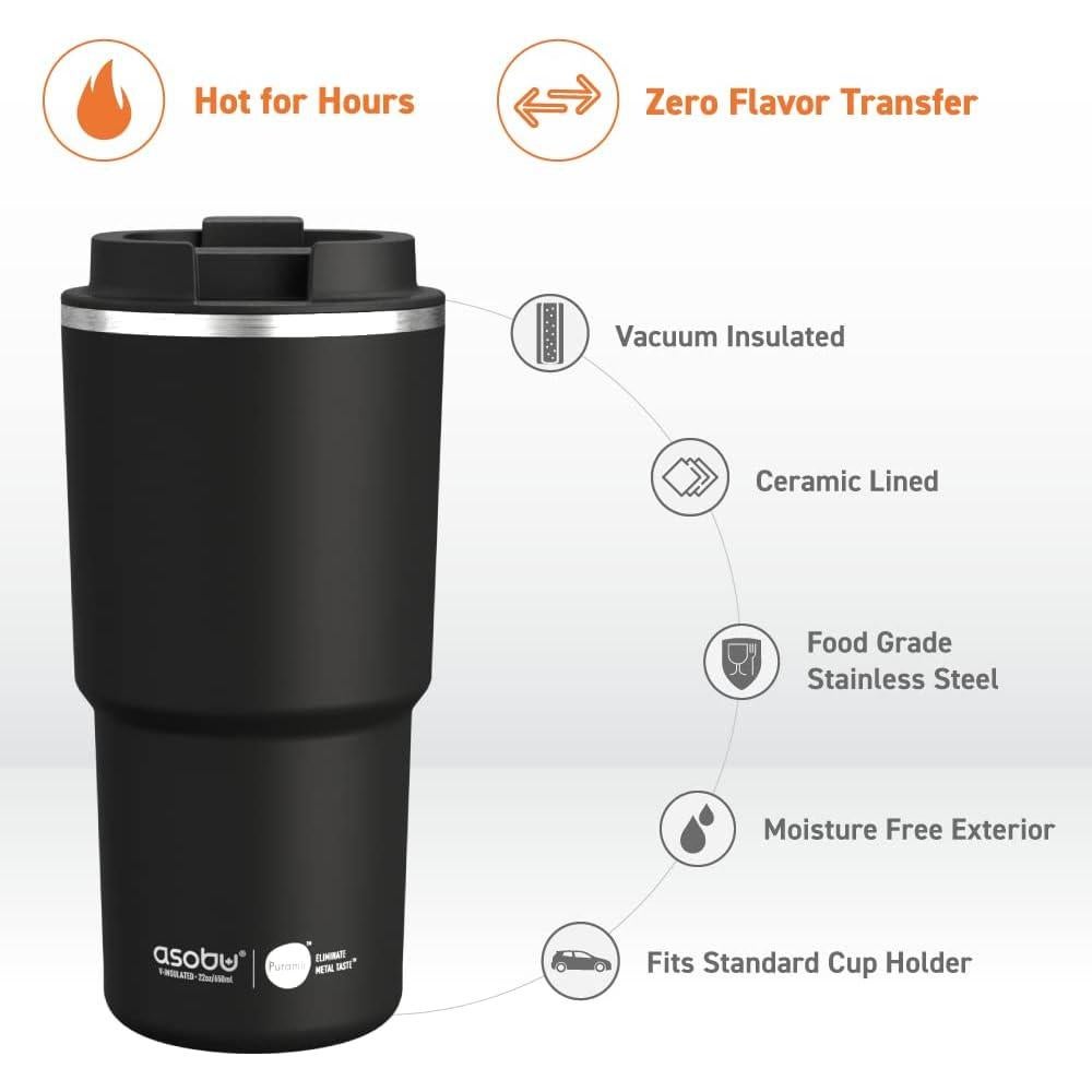 Taza de Viaje Asobu Pick Me Up 22oz Cerámica Aislada Negra