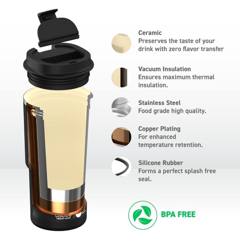 Taza de Viaje Asobu Pick Me Up 22oz Cerámica Aislada Negra