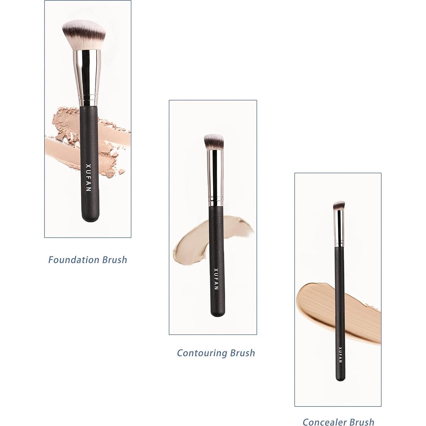 Set de 3 Brochas de Maquillaje XUFAN - Base, Corrector y Contorno