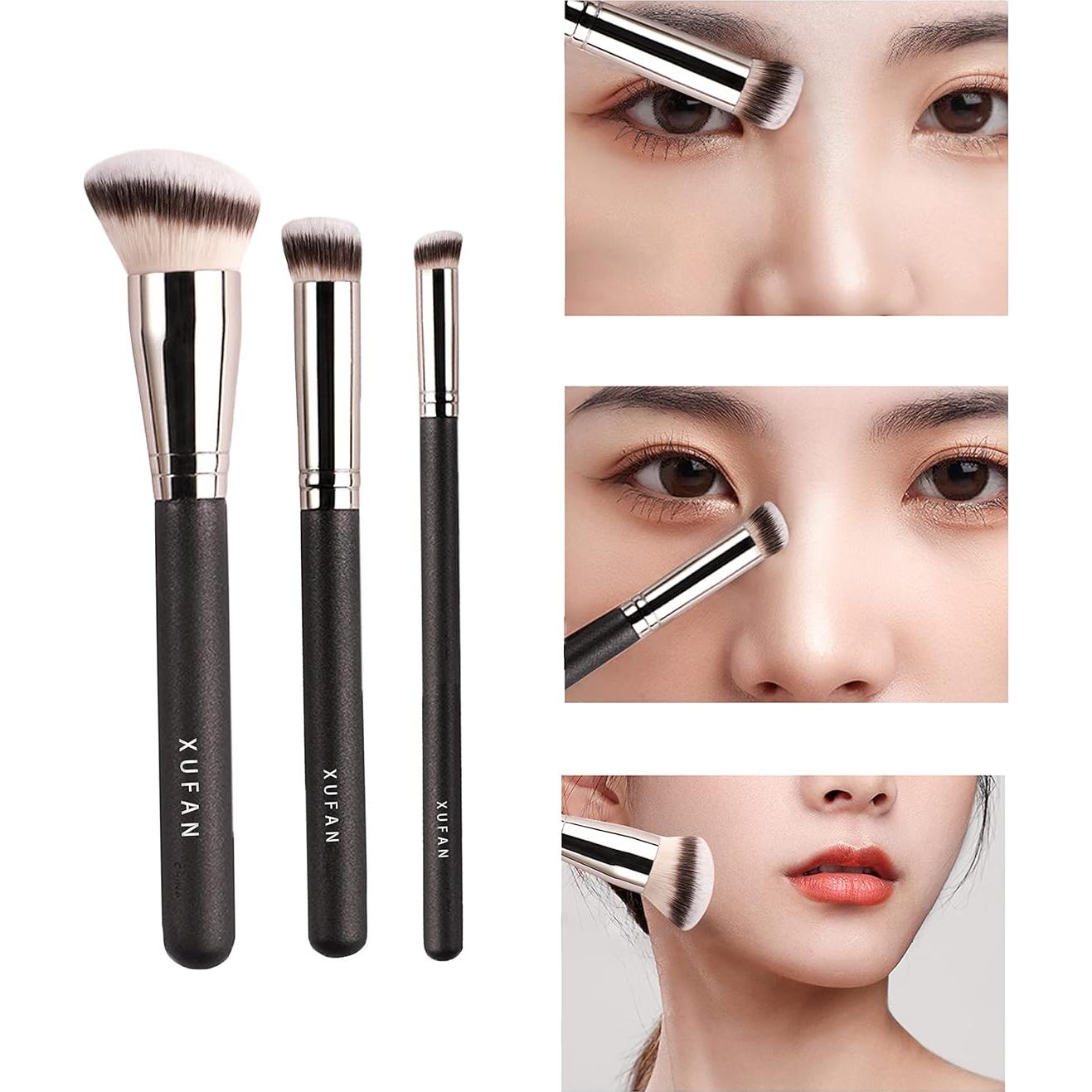 Set de 3 Brochas de Maquillaje XUFAN - Base, Corrector y Contorno