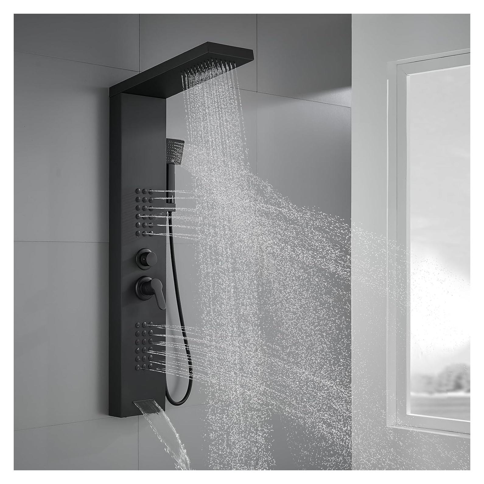 Panel de Ducha ROVATE Negra Mate con Jets de Masaje 4 Modos