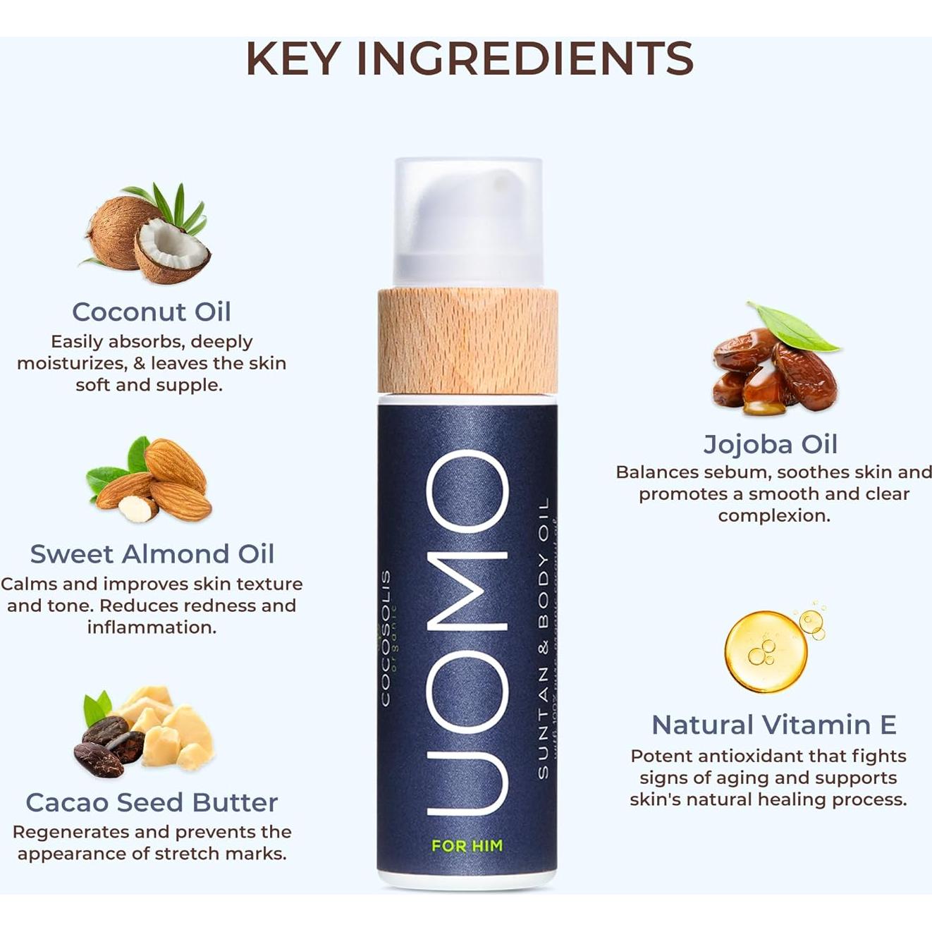 Aceite de Bronceado Orgánico COCOSOLIS UOMO 207ml - Aroma Coco Negro