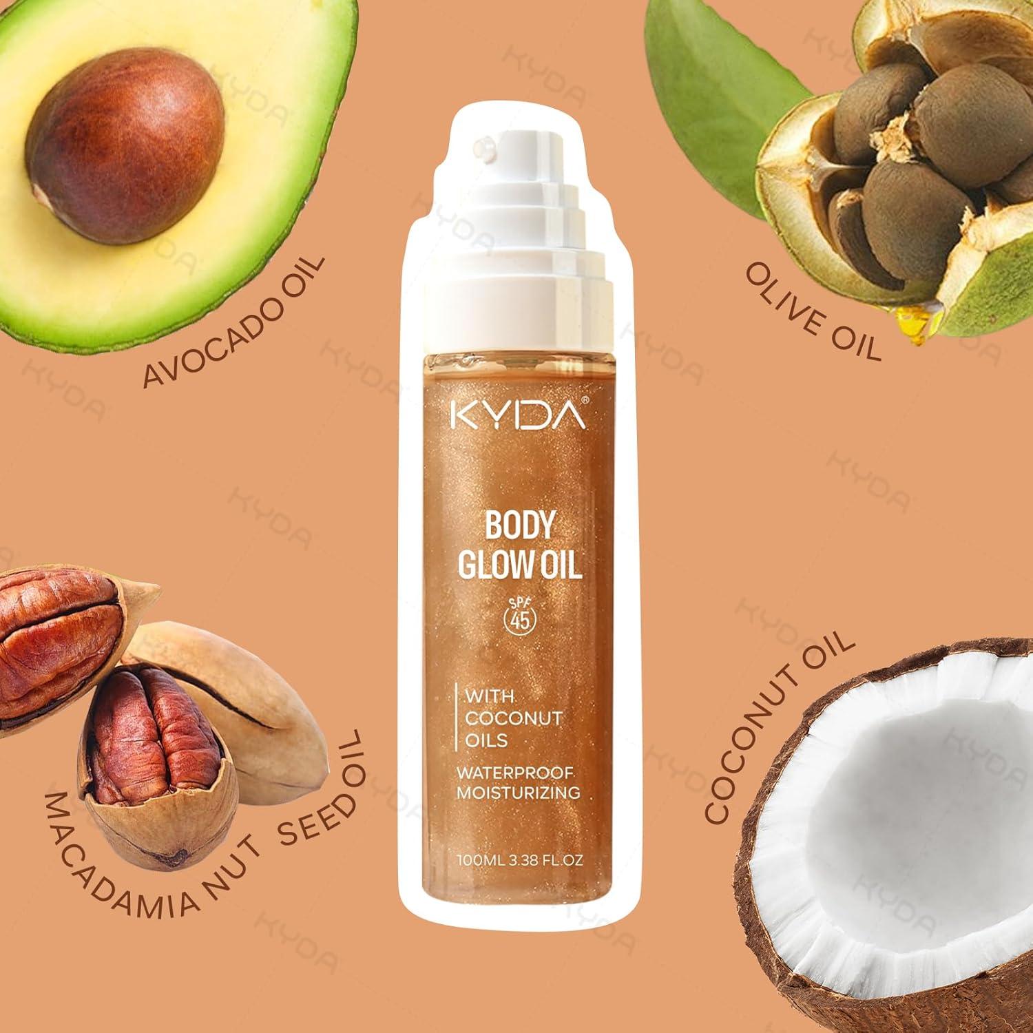 Aceite Corporal Brillante KYDA con SPF 45 y Mica Dorada 100 ml