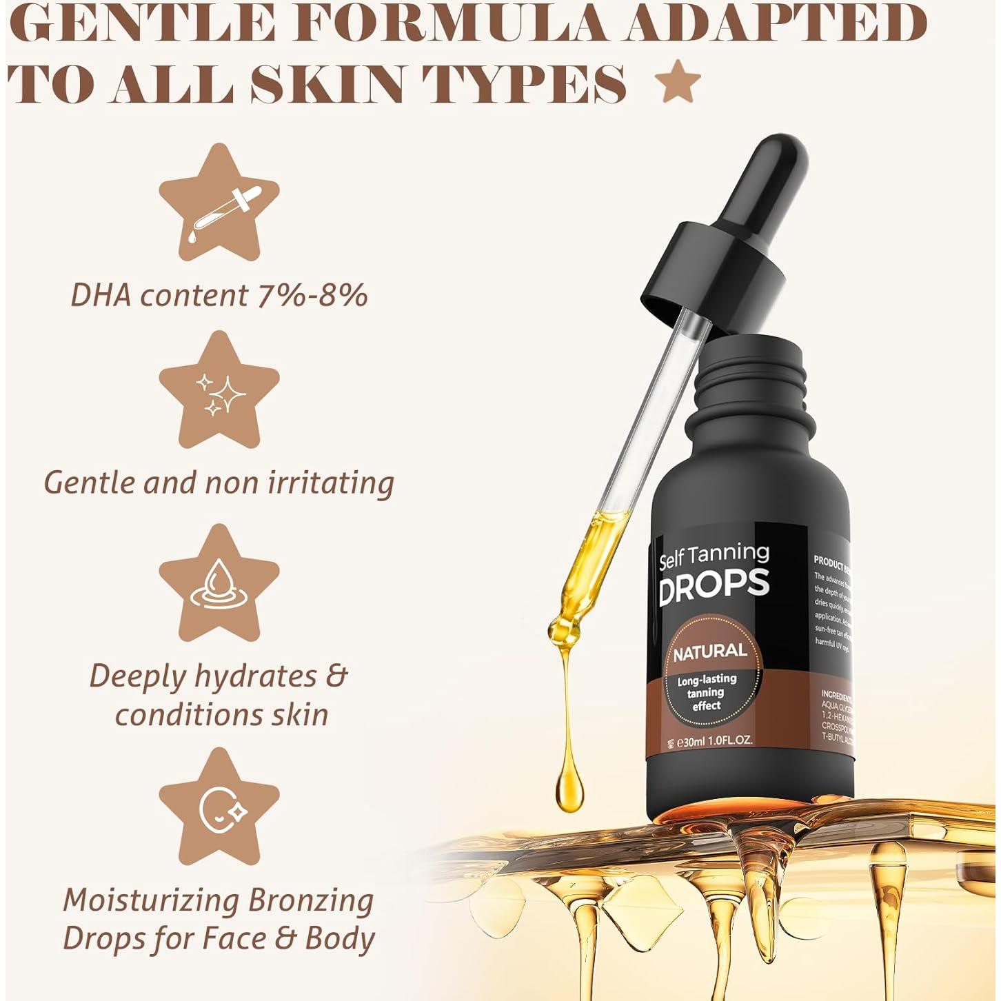 Gotas de bronceado auto-bronceador Jitesy 30ml para cara y cuerpo