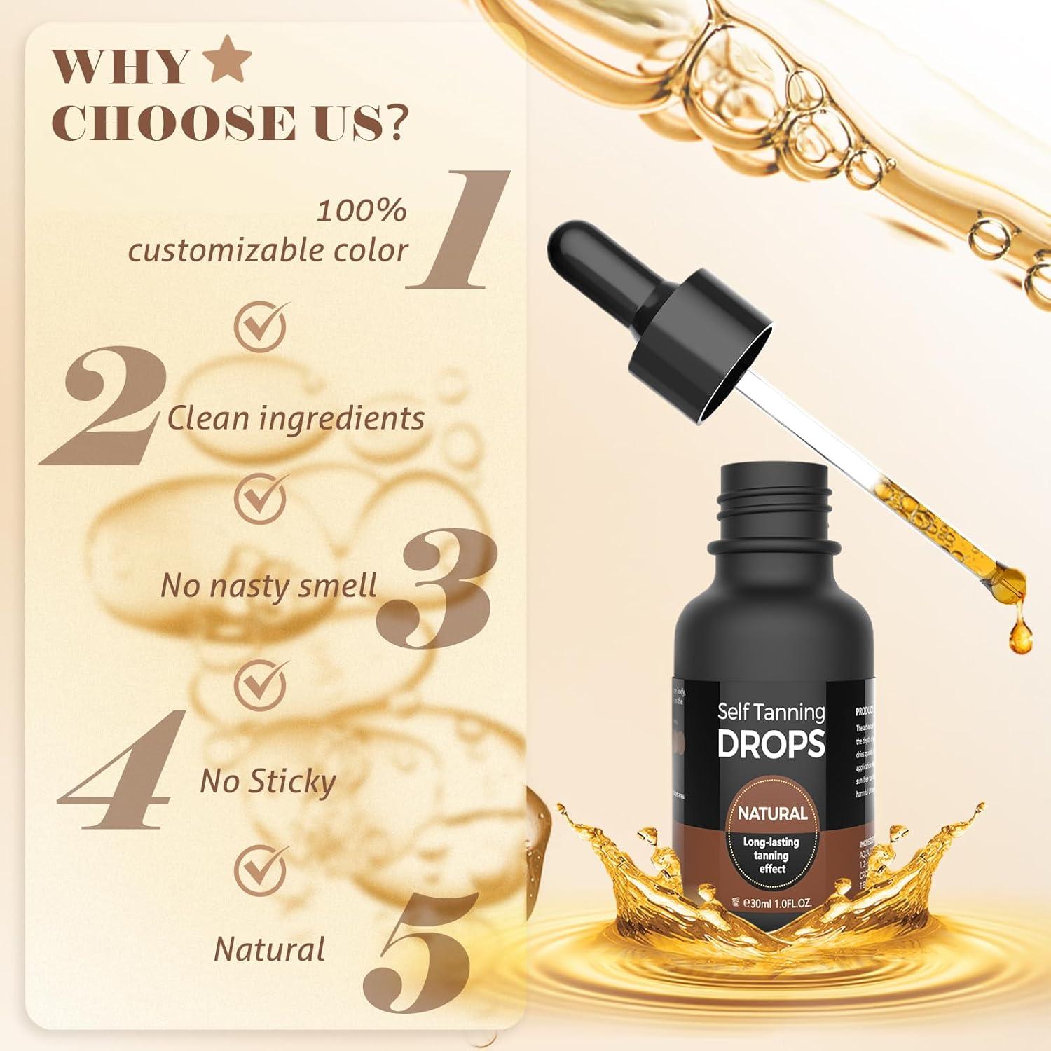 Gotas de bronceado auto-bronceador Jitesy 30ml para cara y cuerpo