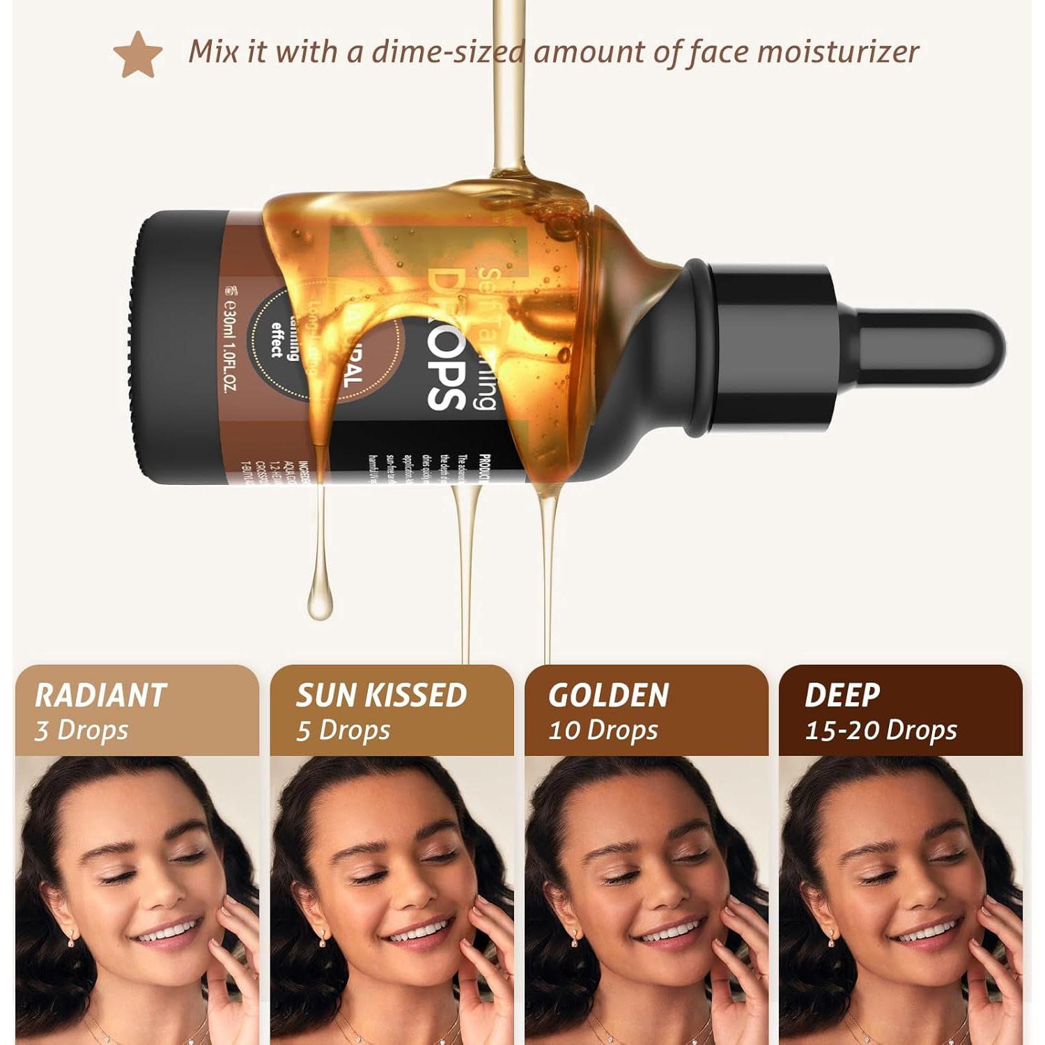 Gotas de bronceado auto-bronceador Jitesy 30ml para cara y cuerpo