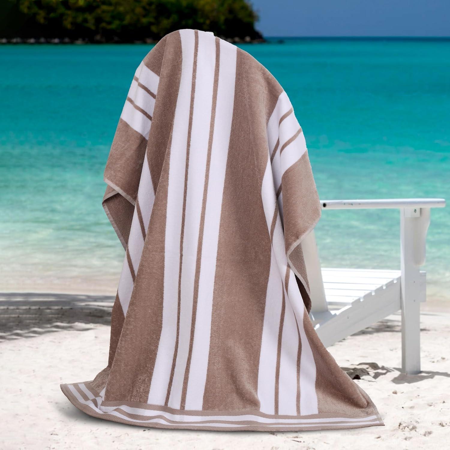 Toalla de Playa Superior Rayada 86x162 cm Algodón Taupe