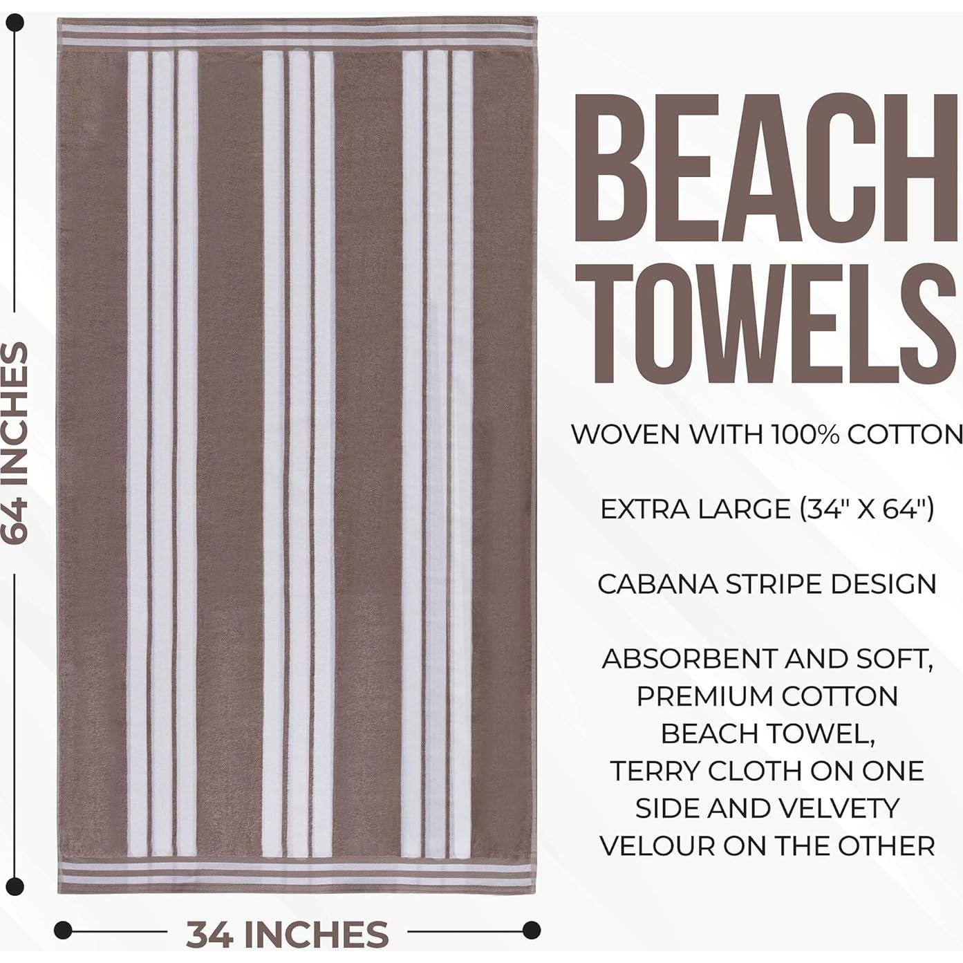 Toalla de Playa Superior Rayada 86x162 cm Algodón Taupe