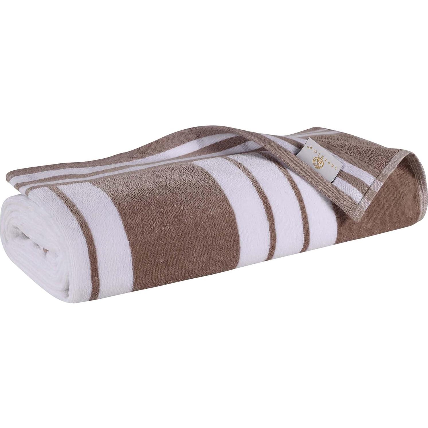 Toalla de Playa Superior Rayada 86x162 cm Algodón Taupe