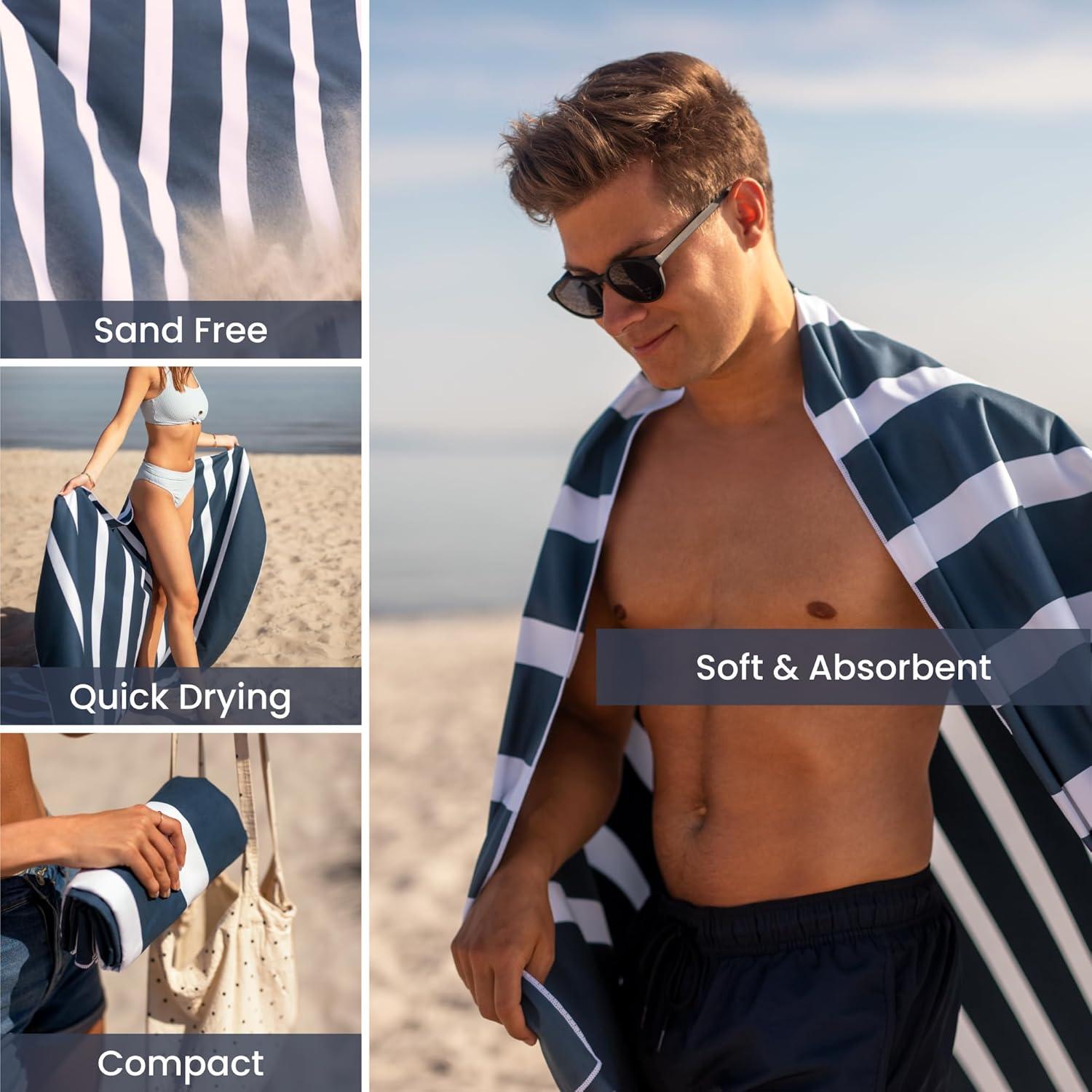 Toalla de Playa SummerSand XXL 180x160cm - Secado Rápido, Libre de Arena, Compacta, Azul Profundo