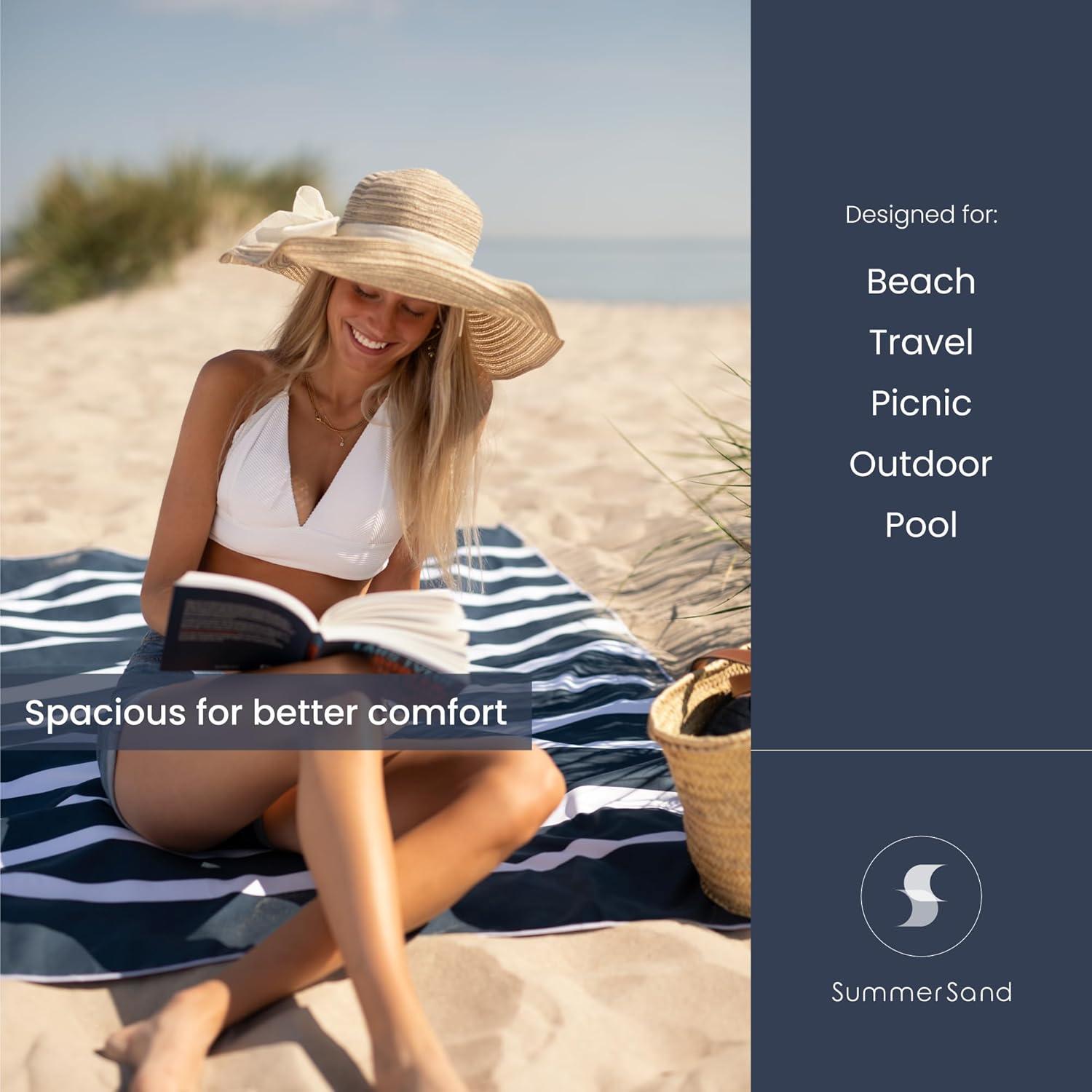 Toalla de Playa SummerSand XXL 180x160cm - Secado Rápido, Libre de Arena, Compacta, Azul Profundo