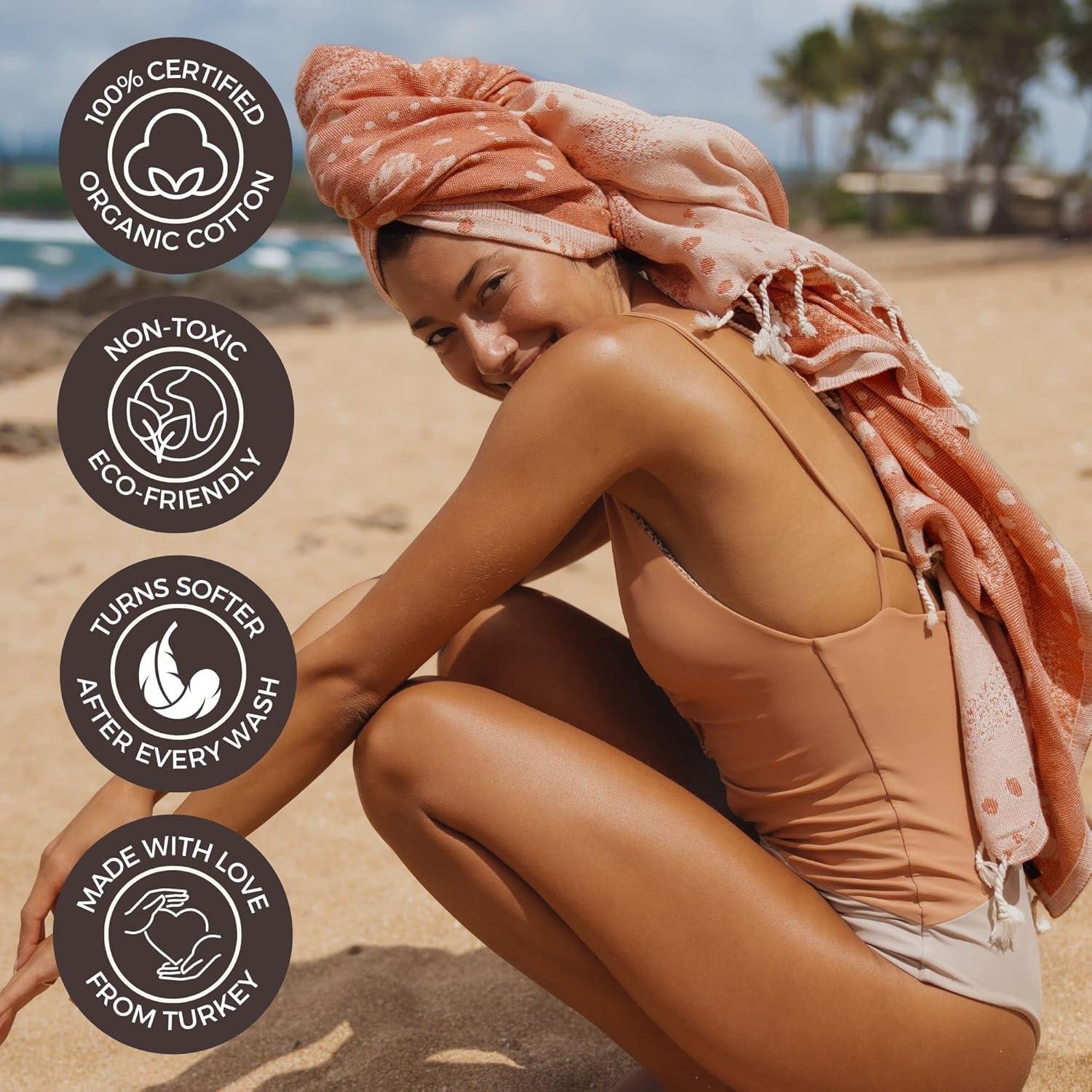 Toalla de Playa FESHKA Damasco Grande 100% Algodón Orgánico