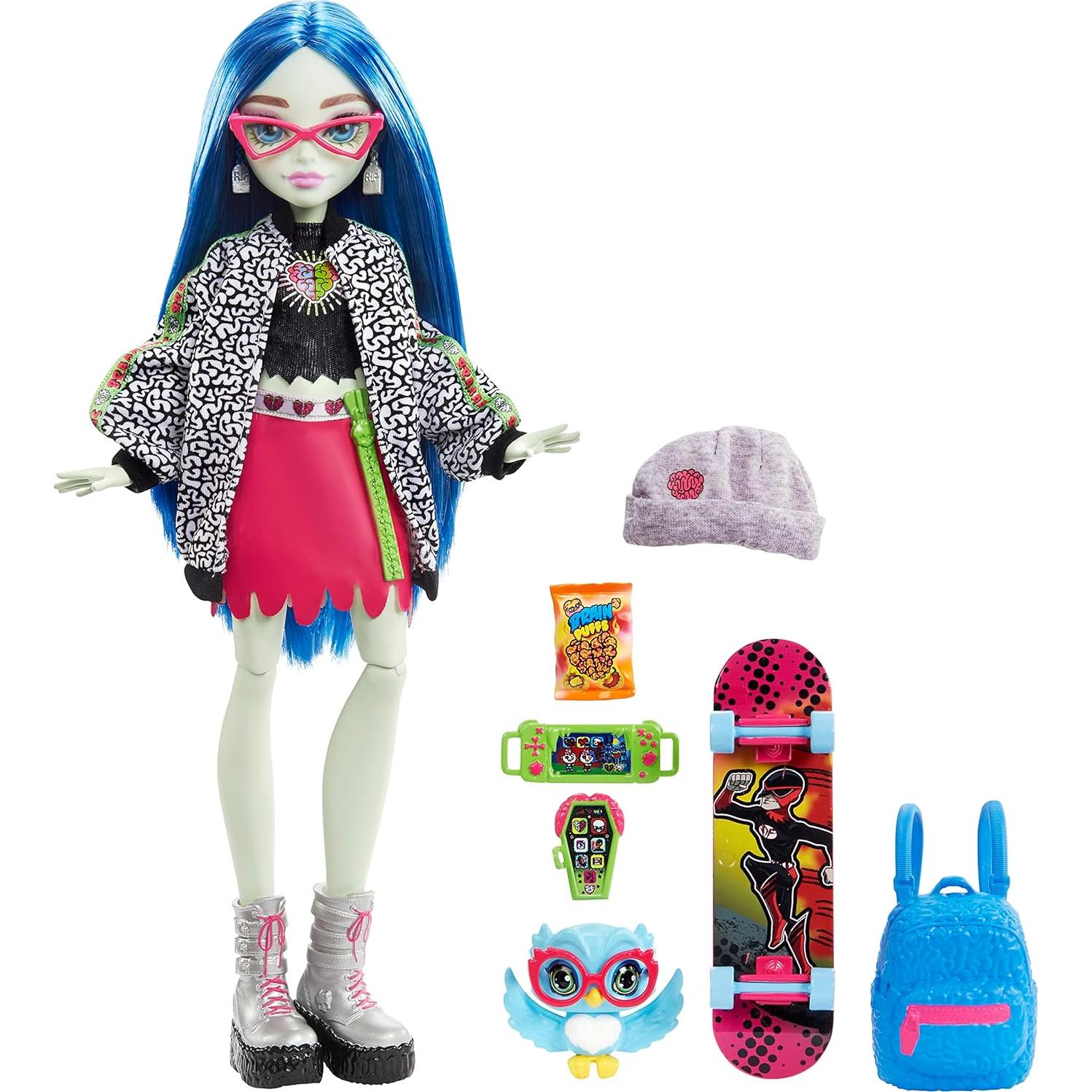 Muñeca Posable Ghoulia Yelps Monster High 26 cm con Mascota