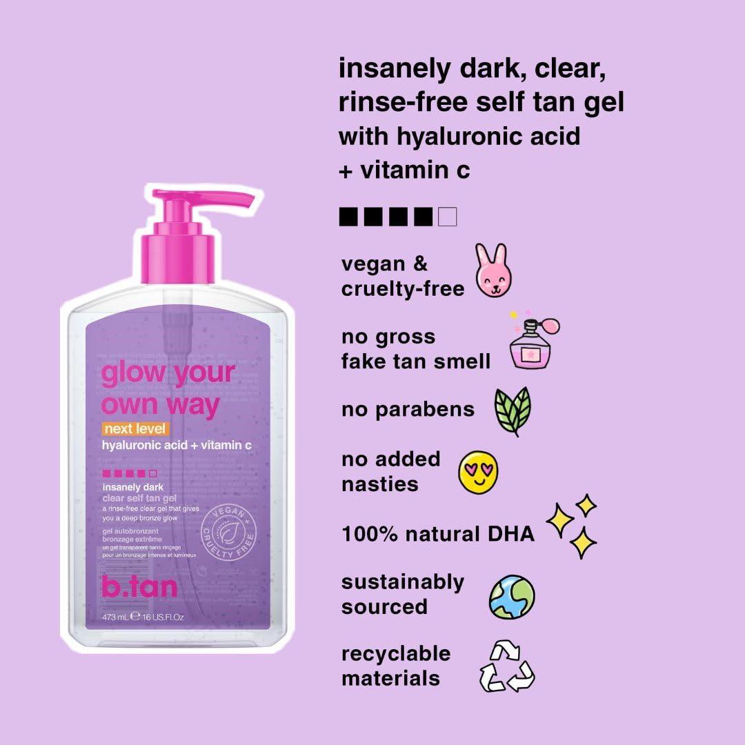 Gel Autobronceador Claro Insanamente Oscuro B.Tan 473 ml con Mitón