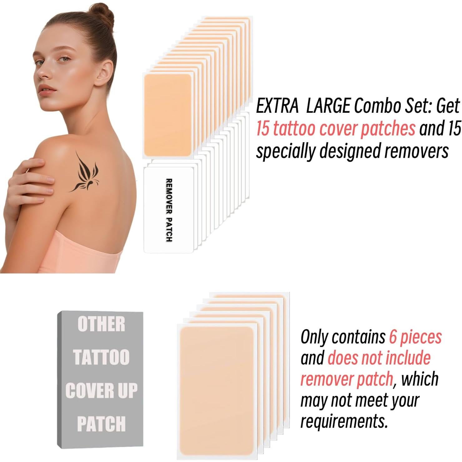 Parche Cubridor de Tatuajes Zhenlang 15 Pcs Piel Oscura 11.94x7.49cm