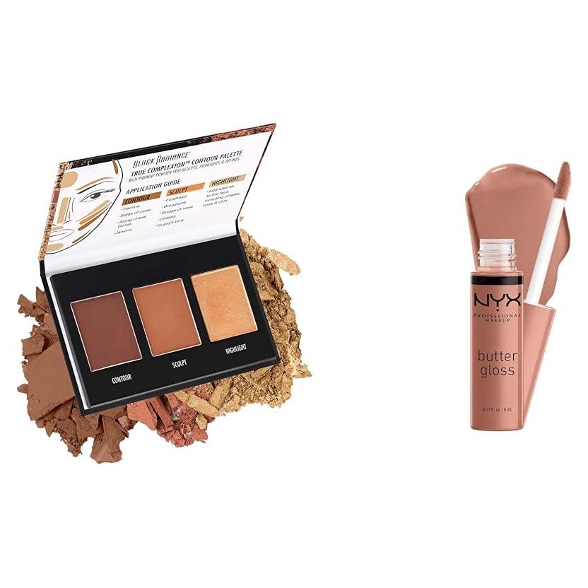 Paleta de Contorno Black Radiance 10.8g y Brillo Labios NYX Madeleine