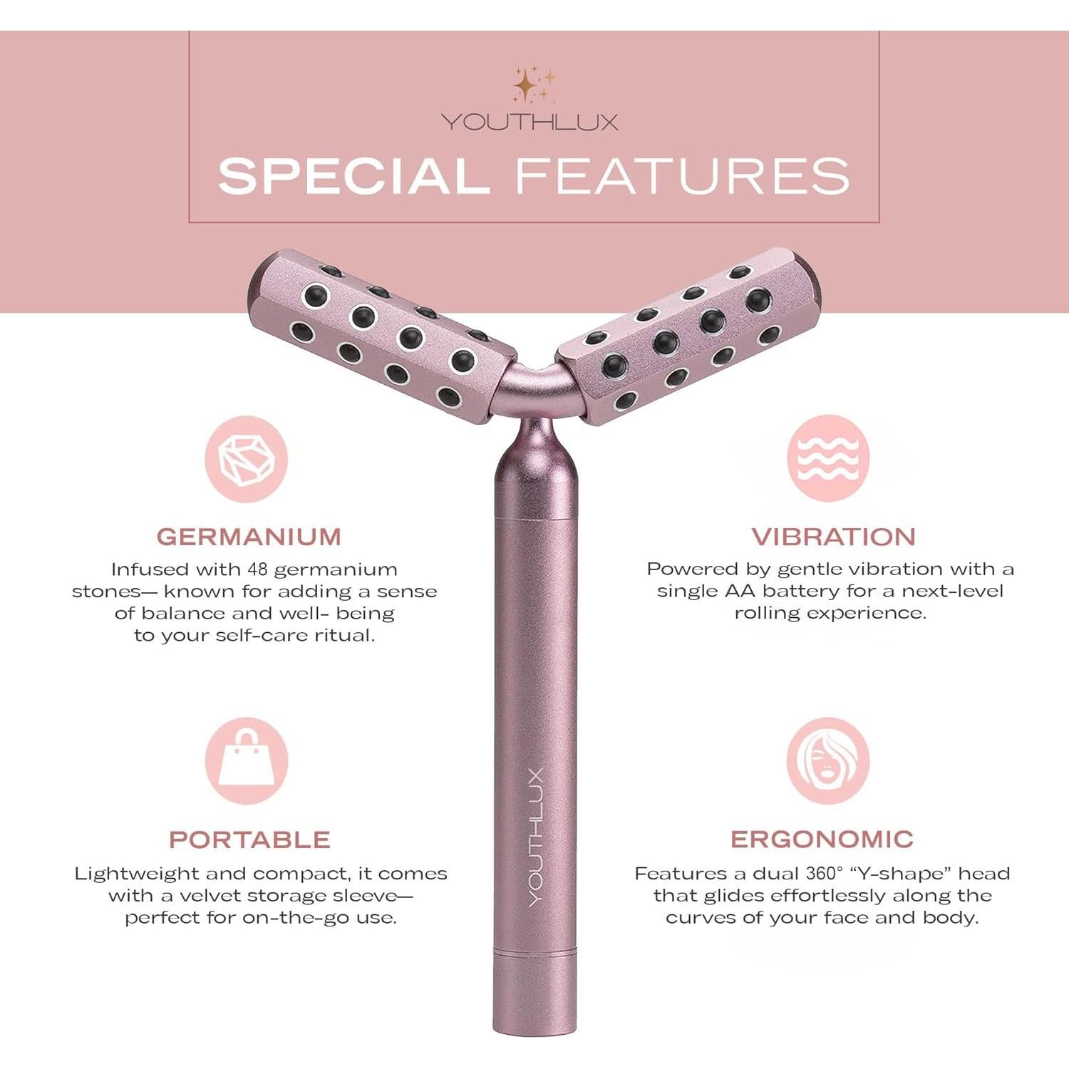 Rodillo de Masaje Facial YOUTHLUX de Germanio Oro Rosa 17.8cm