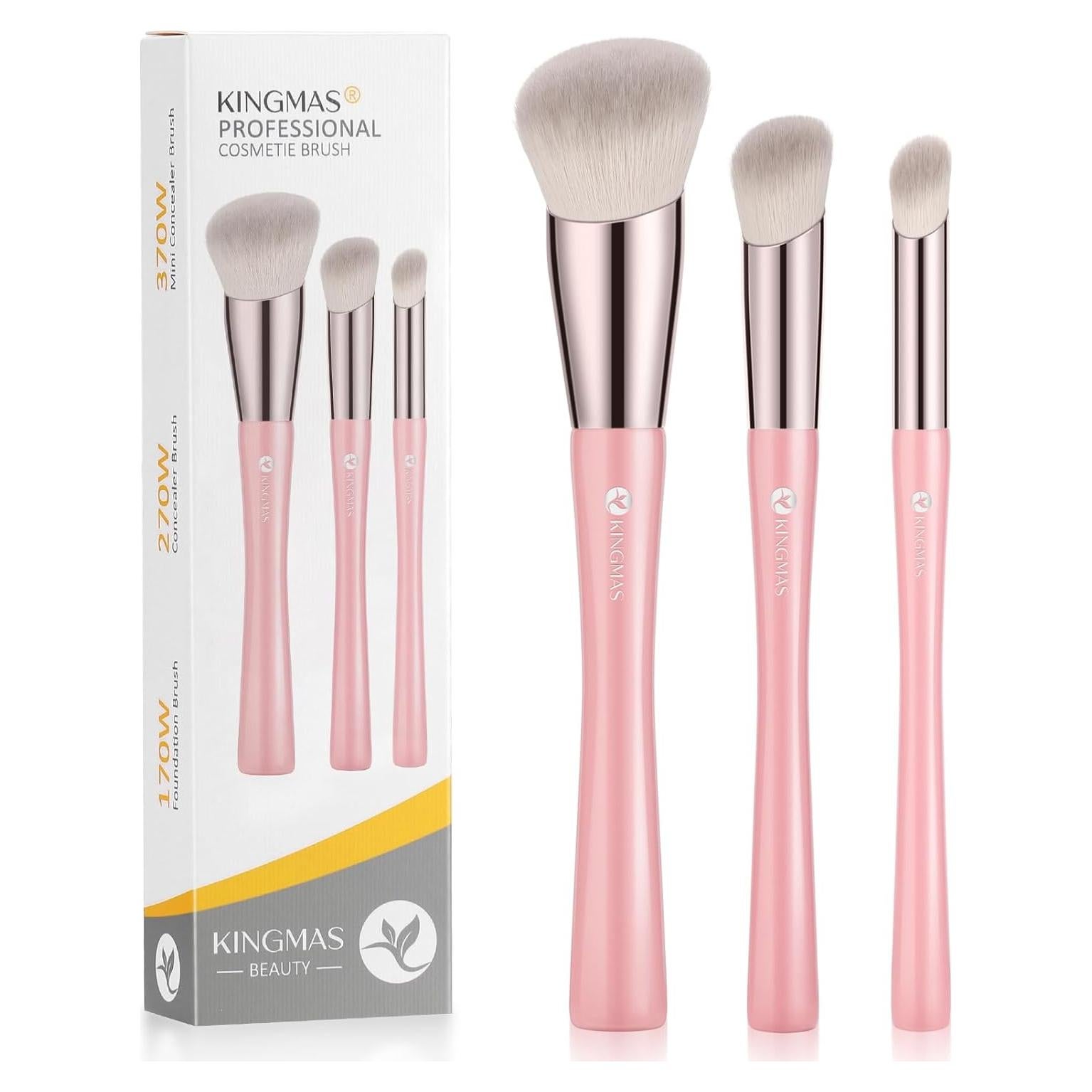 Brochas de Maquillaje Anguladas KINGMAS 3Pcs Rosa
