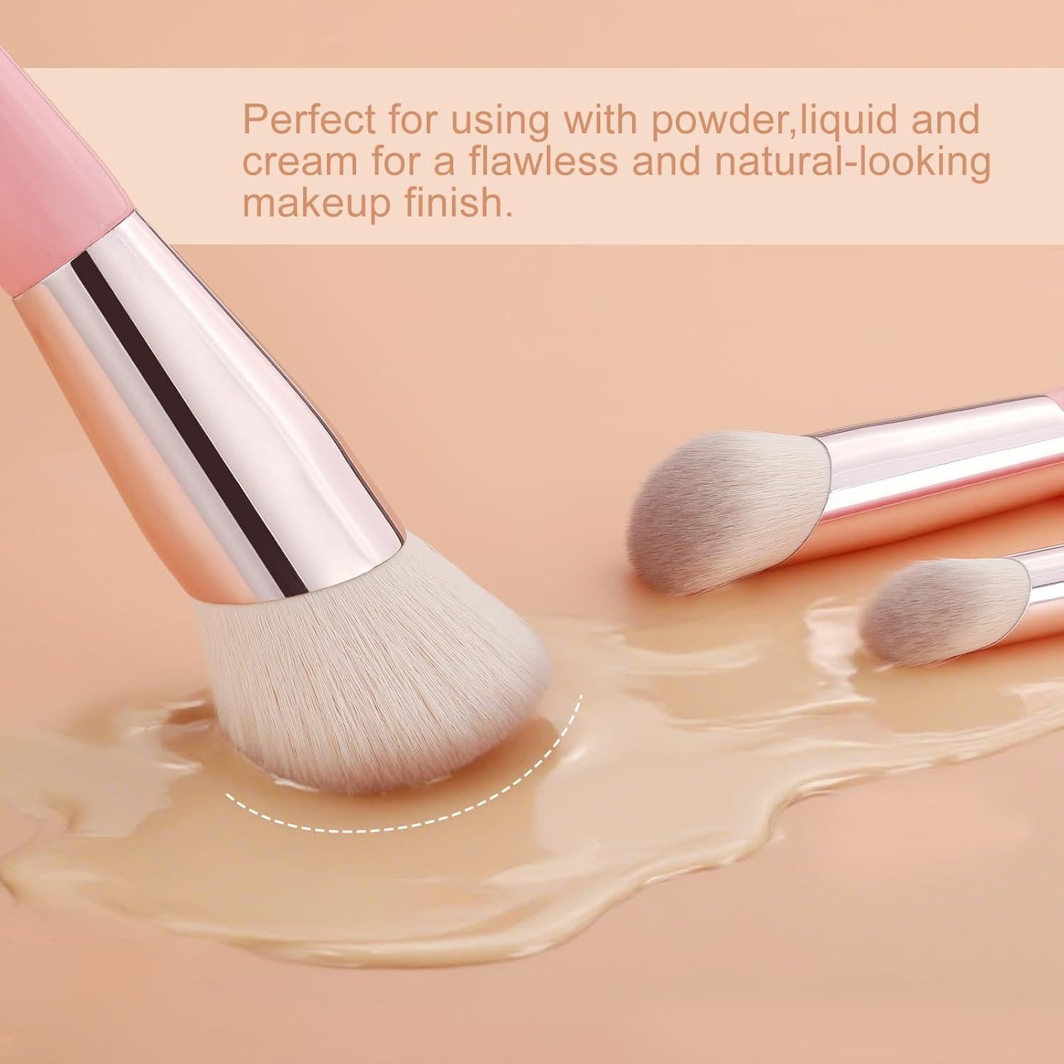 Brochas de Maquillaje Anguladas KINGMAS 3Pcs Rosa