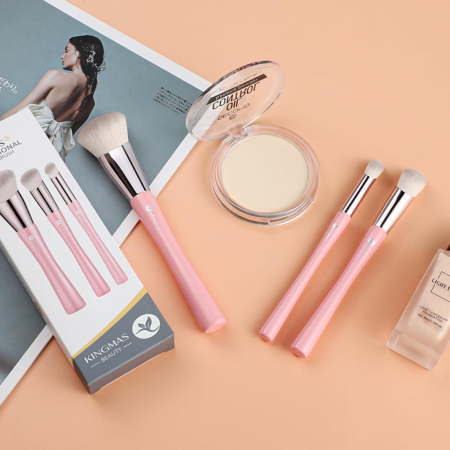 Brochas de Maquillaje Anguladas KINGMAS 3Pcs Rosa