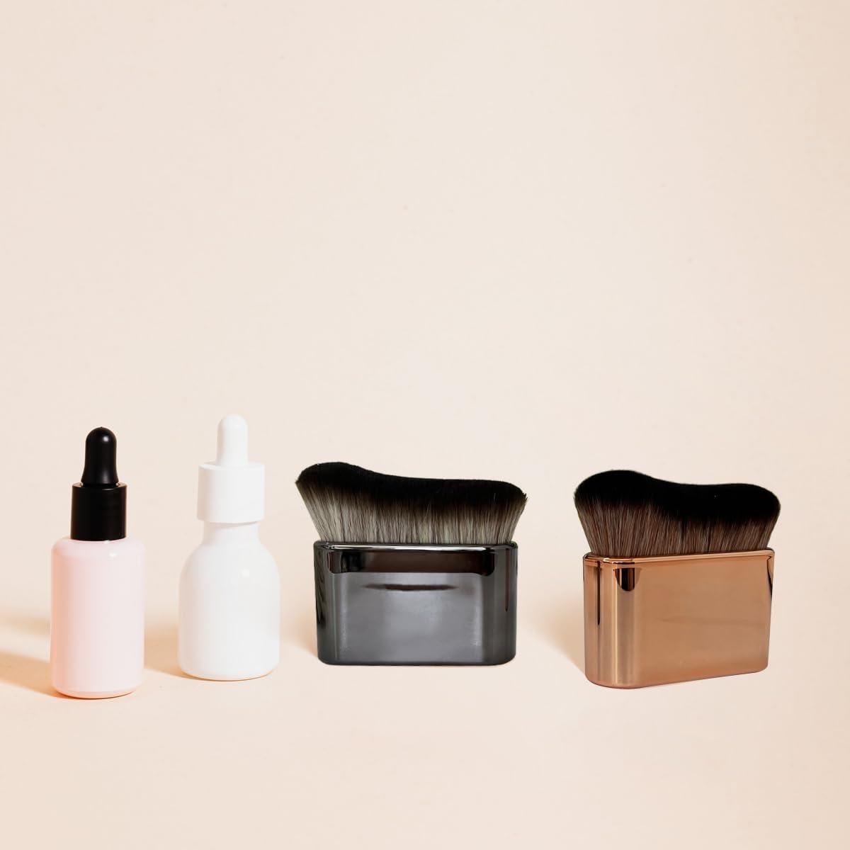 2 Brochas de Maquillaje Corporal Kabuki Sirena Oro Rosa y Negro