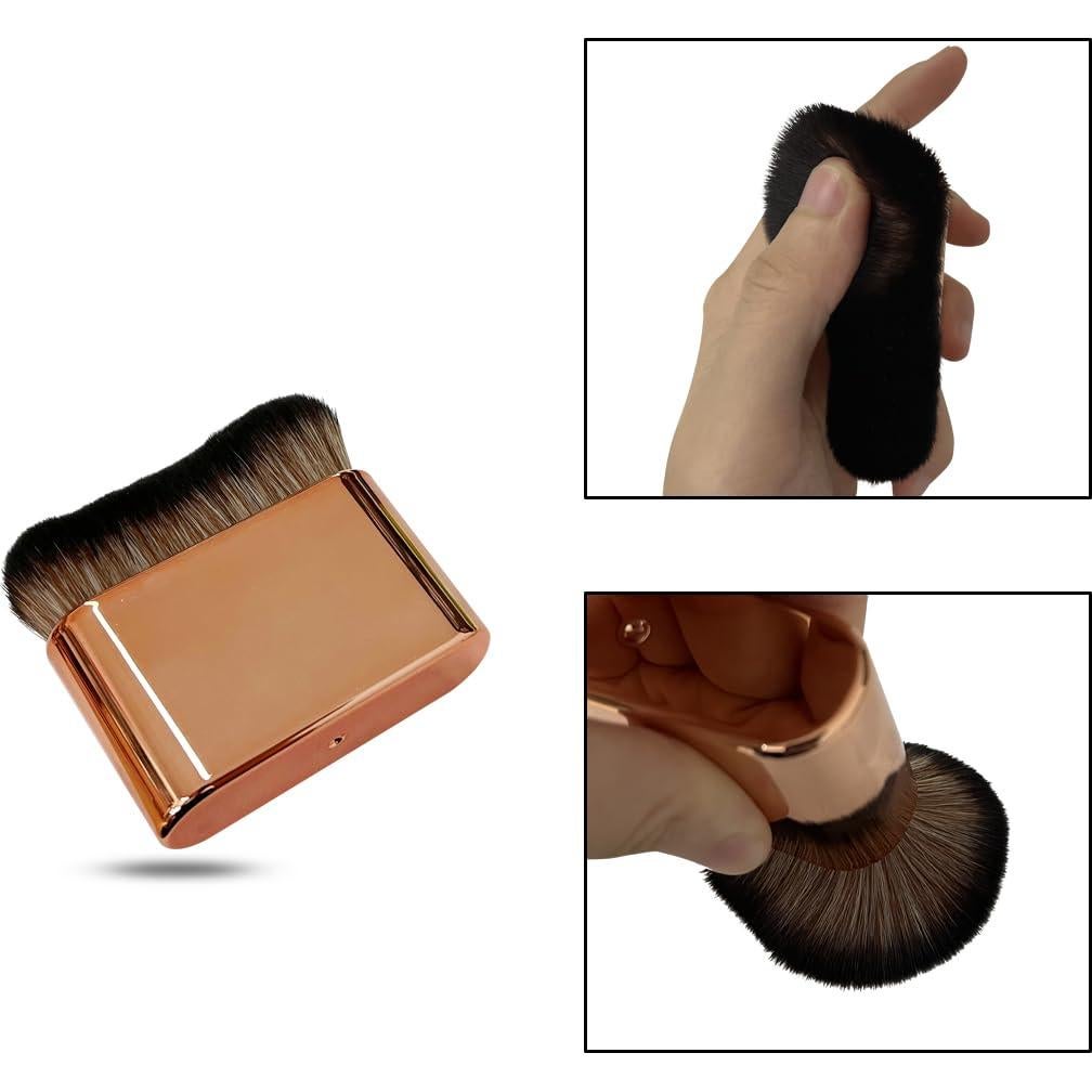 2 Brochas de Maquillaje Corporal Kabuki Sirena Oro Rosa y Negro