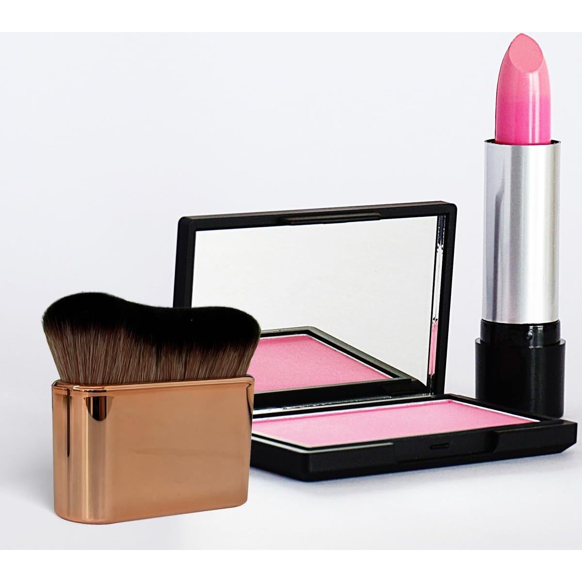 2 Brochas de Maquillaje Corporal Kabuki Sirena Oro Rosa y Negro