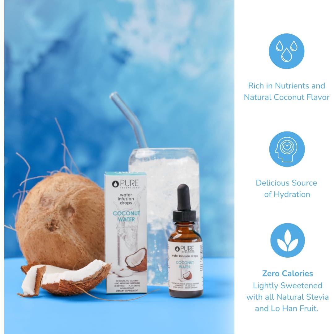 Gotas Hidratantes de Agua de Coco Pure Inventions - 30 Porciones