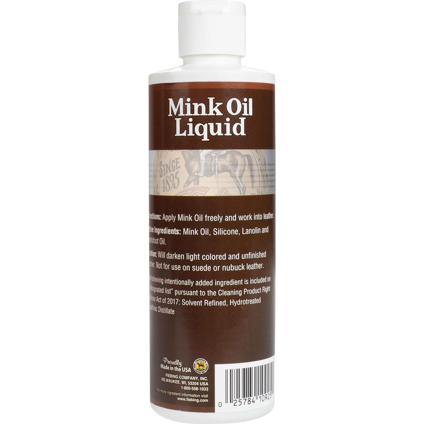 Aceite de Mink Líquido Fiebing 236.6 ml - Acondicionador Impermeable