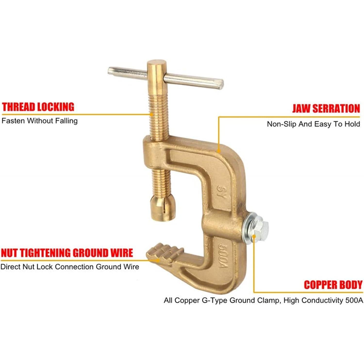 Pinza de Tierra Tyenaza 500A de Latón para Soldadura