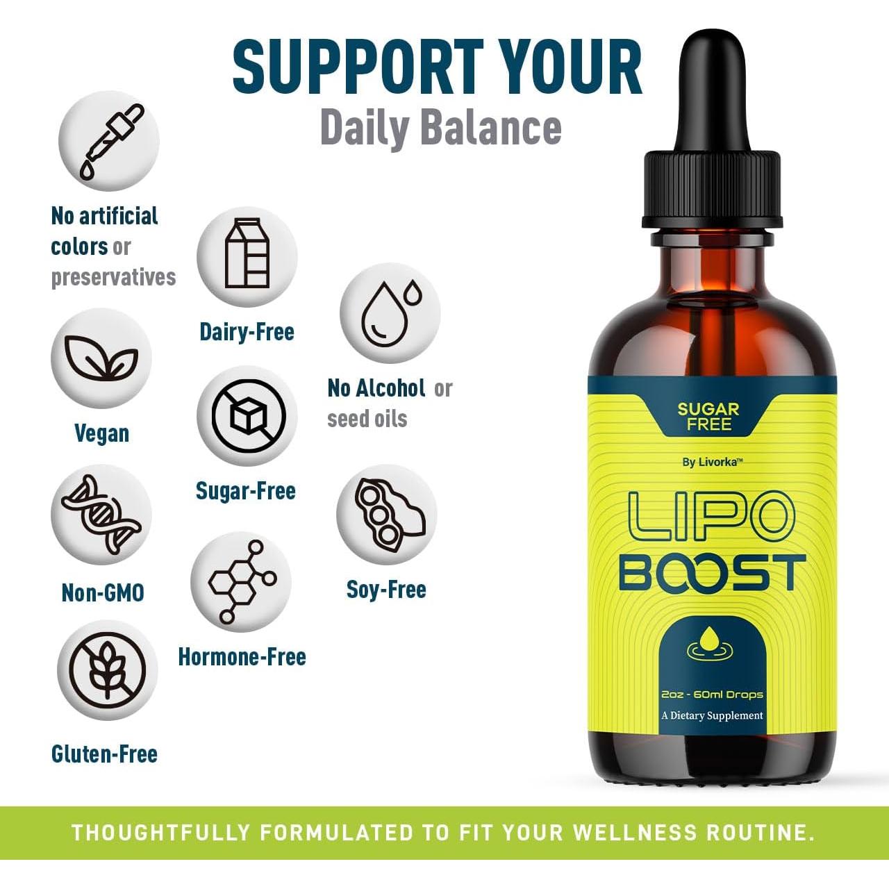 Gotas LipoBoost LIVORKA - 3 Botellas de 30 ml para Salud