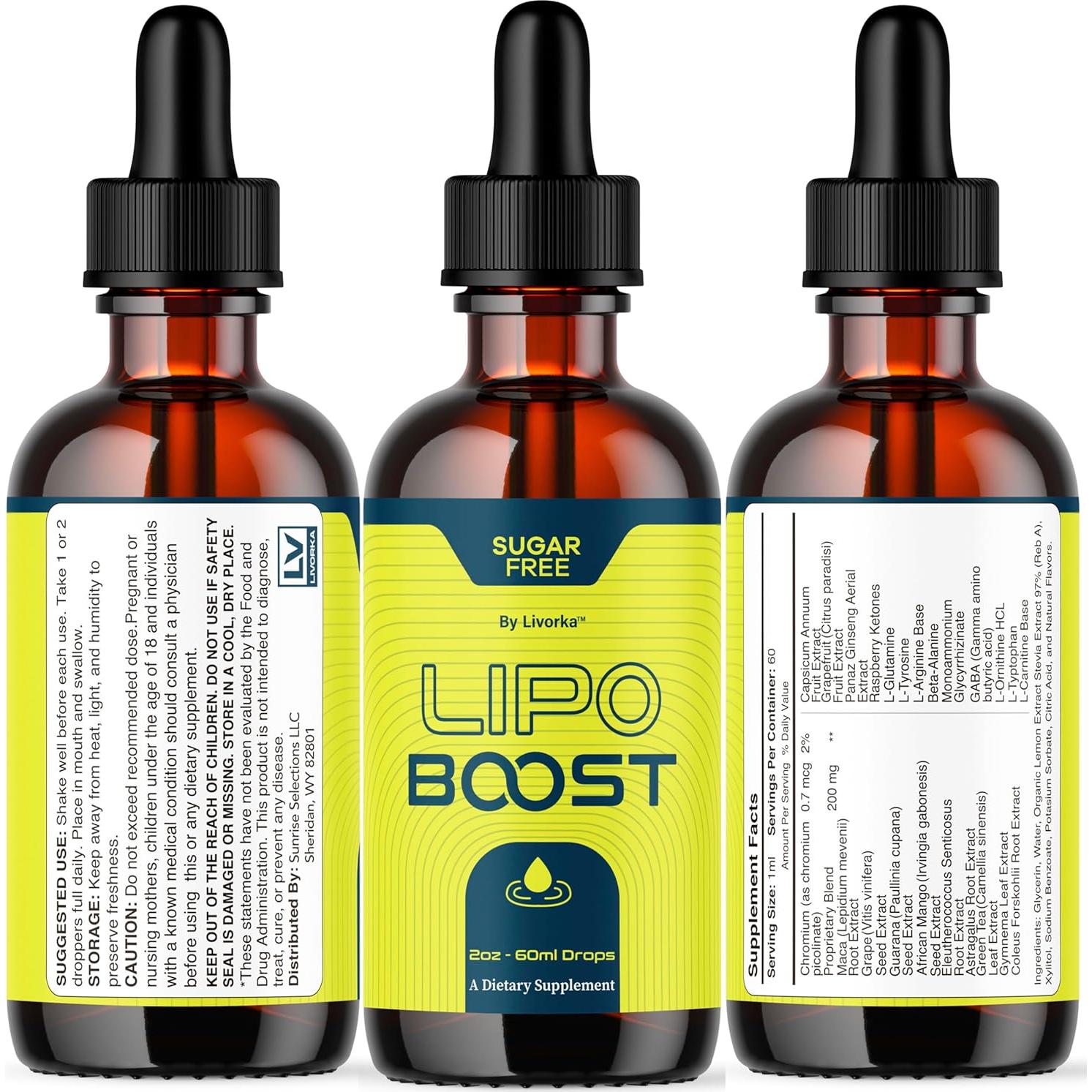 Gotas LipoBoost LIVORKA - 3 Botellas de 30 ml para Salud